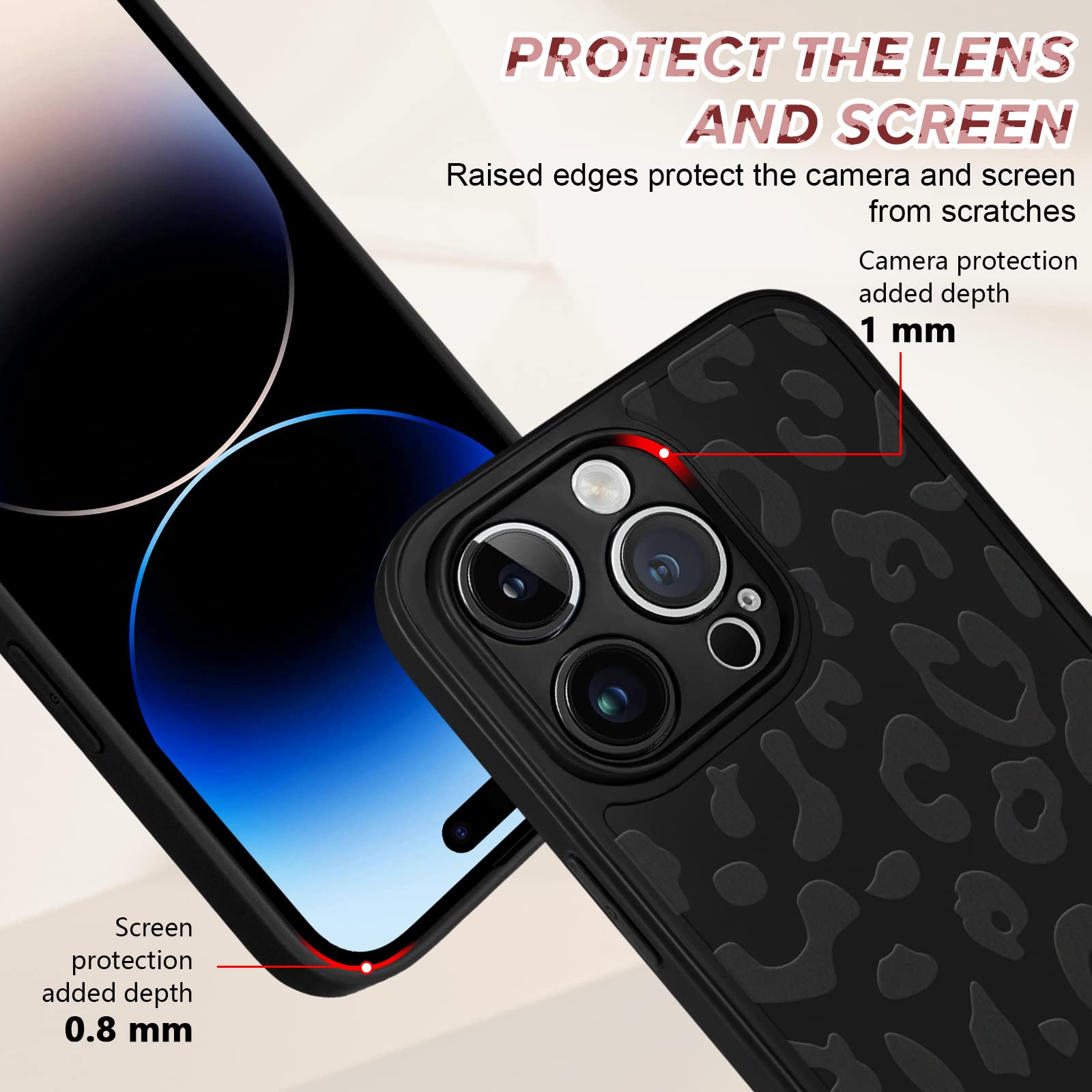 Newseego Luxury Leopard Print iPhone 14 Pro Max Case - Shockproof Soft TPU Bumper Cover with Full Camera Protection for Women (Black) | Perfect for Everyday Use, Work & Travel