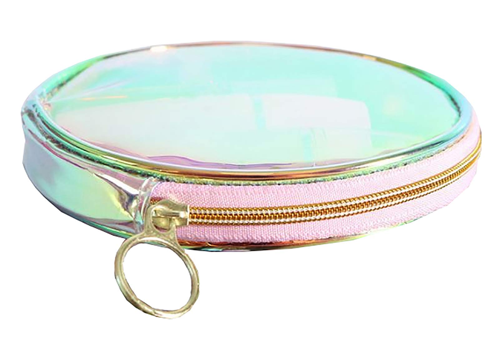 1-Pack Colorful Round Cosmetic Bag - Waterproof PVC Plastic Zippered Makeup Organizer & Jewelry Travel Case for Women & Girls - Perfect for Travel, Gym, and Daily Makeup Storage