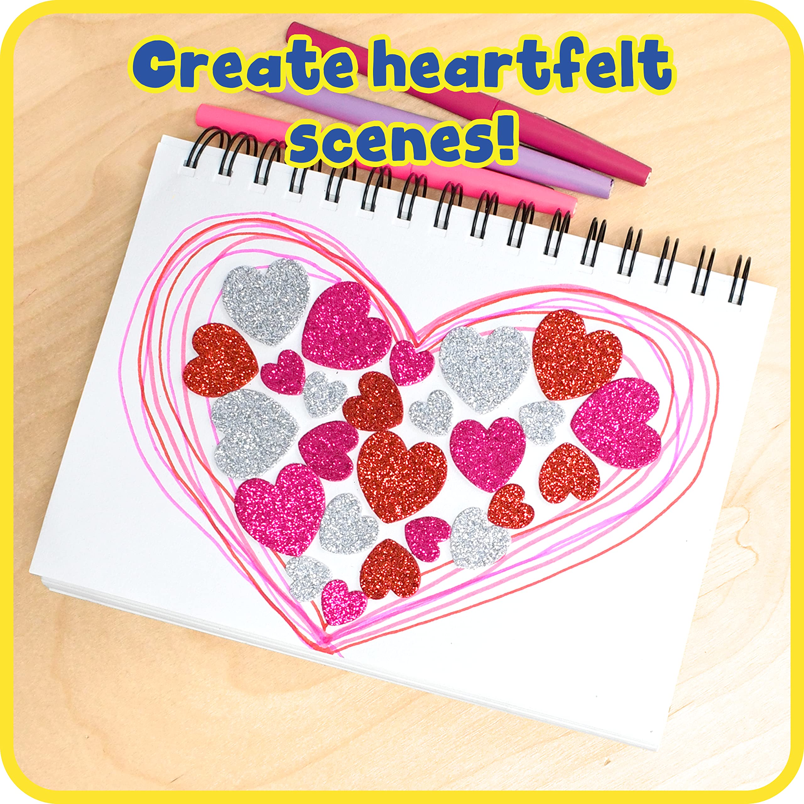 READY 2 LEARN Glitter Foam Stickers - 168 Self-Adhesive Heart Stickers for Kids (Red, Pink, Silver) - Perfect for Scrapbooking, DIY Crafts, School Projects & Party Decorations