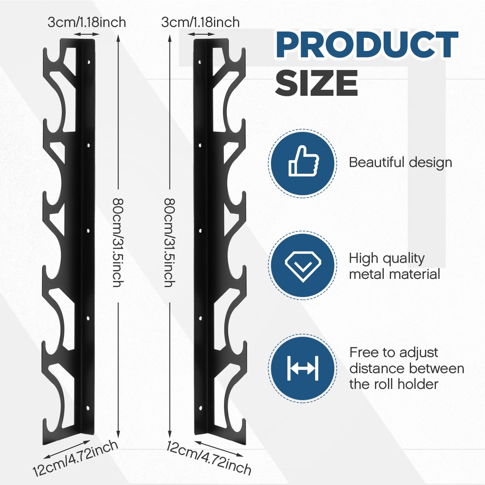 6 Roll Adjustable Metal Vinyl Roll Holder Wall Mount - Storage Rack for Car Wrap, Transfer Paper, Wallpaper & Window Film - Garage Workshop Organization Bracket (Ideal for Home, Office & Craft Rooms)