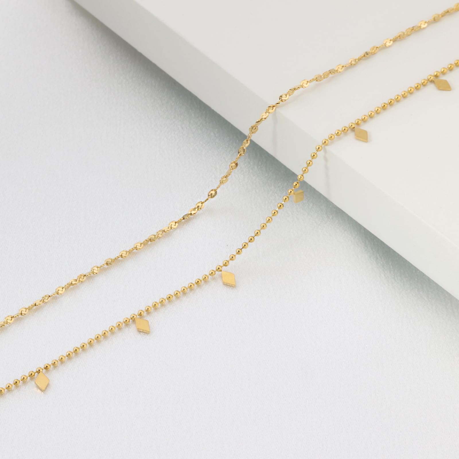 14K Gold Plated Layered Necklace Set for Women - Dainty Double Layer Snake Chain & Herringbone Satellite Bead Chain - Elegant Gold Jewelry for Everyday Wear, Date Nights & Special Occasions
