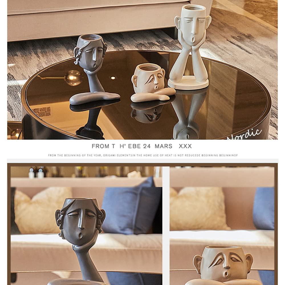 3-Piece Ceramic Face Vase Set - Unique Bust Head Shaped Flower Pots, Goblin Statue Planters for Succulents & Small Plants - Modern Home & Office Decor for Living Room, Bedroom, or Gift Giving