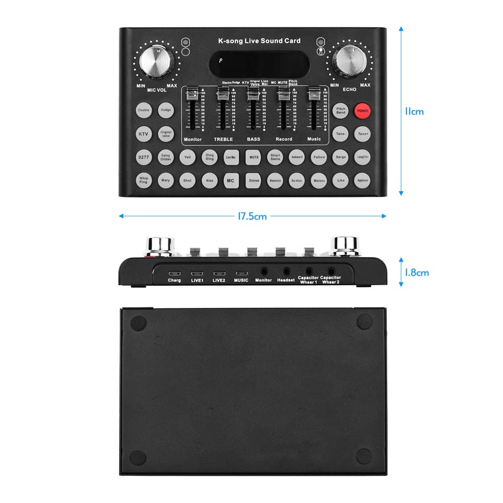 Professional USB Audio Mixer with Voice Changer - Smartphone & Computer Live Sound Card with 100+ Sound Effects, Rechargeable Battery for Podcasting, Gaming & Live Streaming