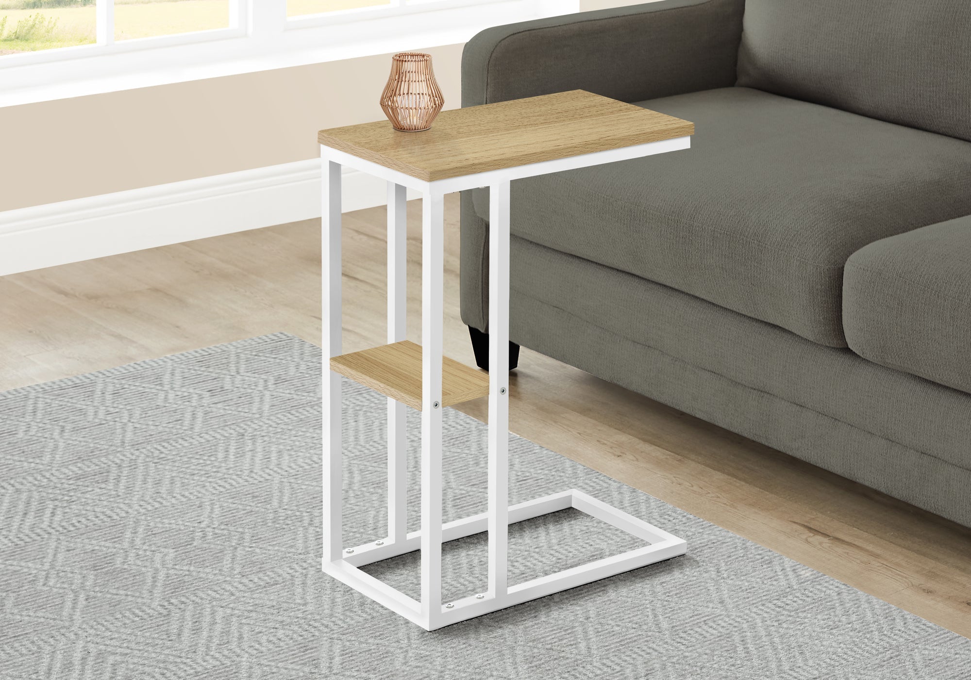 Modern Accent Table 25 Inch Height in Natural Wood & White Metal Finish - Perfect for Living Room, Bedroom, or Entryway Decor