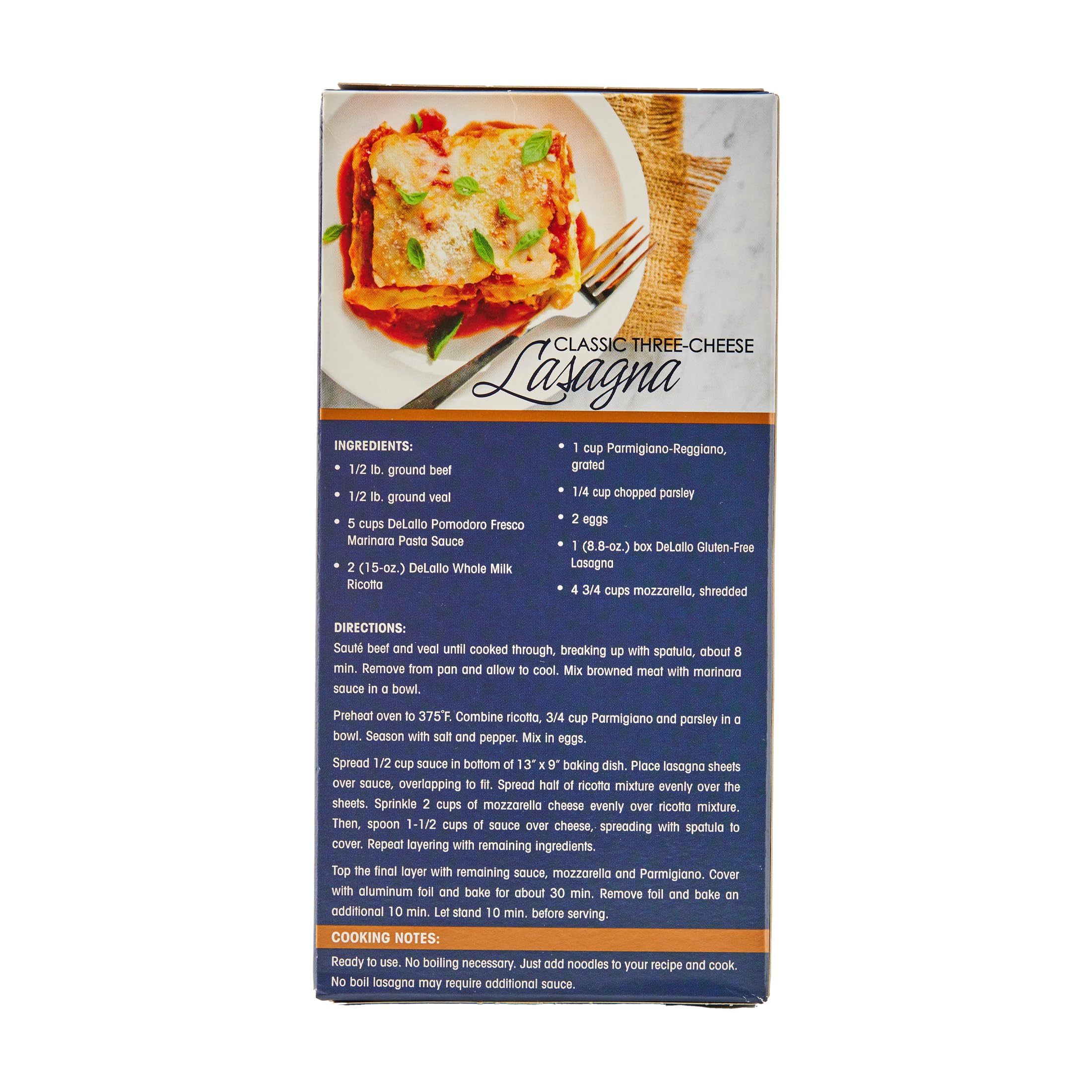 DeLallo Gluten Free Lasagna Noodles - 8.8oz Box (6 Pack) | Corn & Rice Flour | Oven Ready No Boil | Non-GMO | Perfect for Family Dinners & Meal Prep