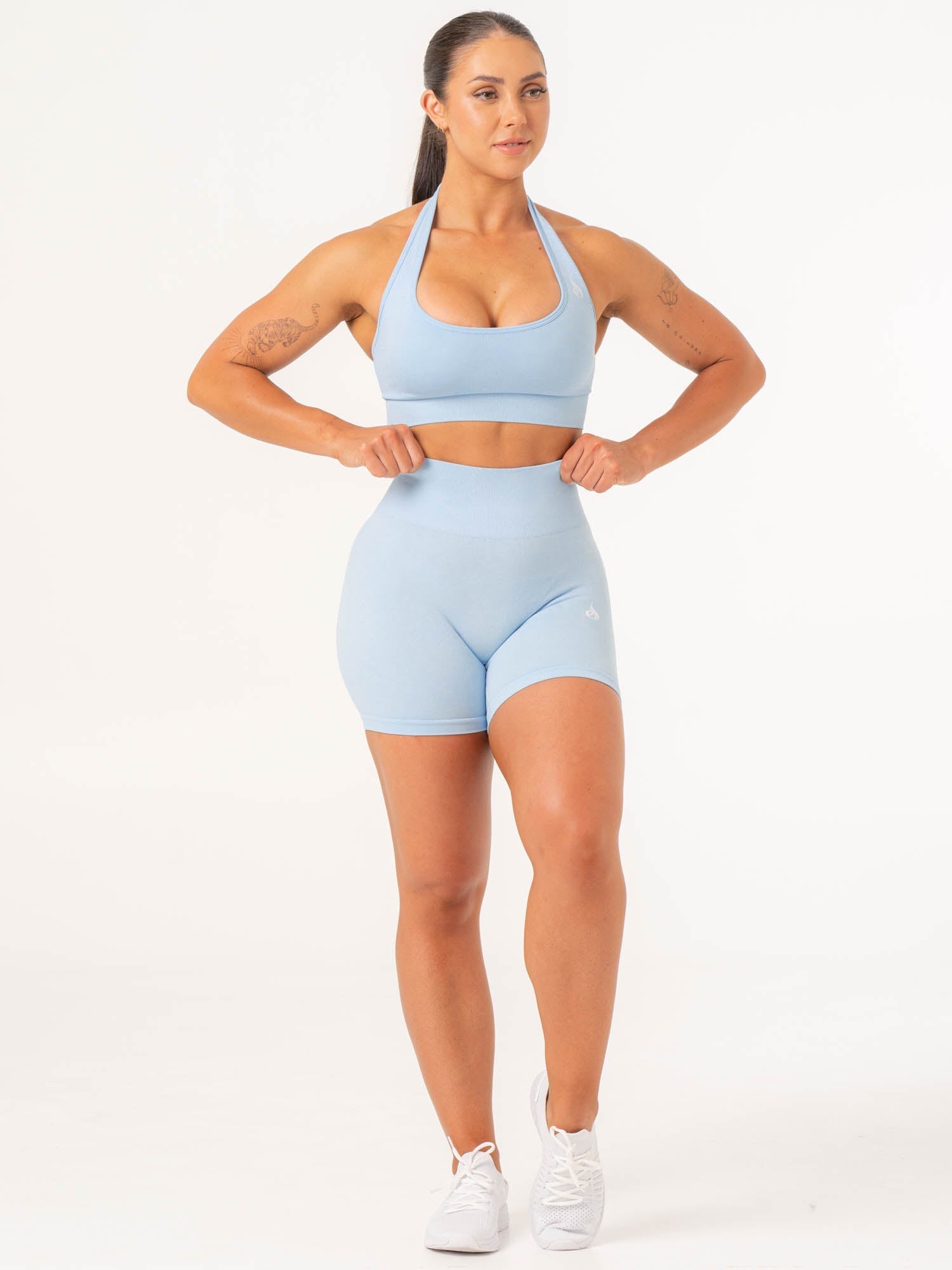 Contour Seamless Shorts for Women - Sky Blue Marl - High Waist Yoga Running Workout Shorts - Perfect for Gym, Lounge & Summer Activities