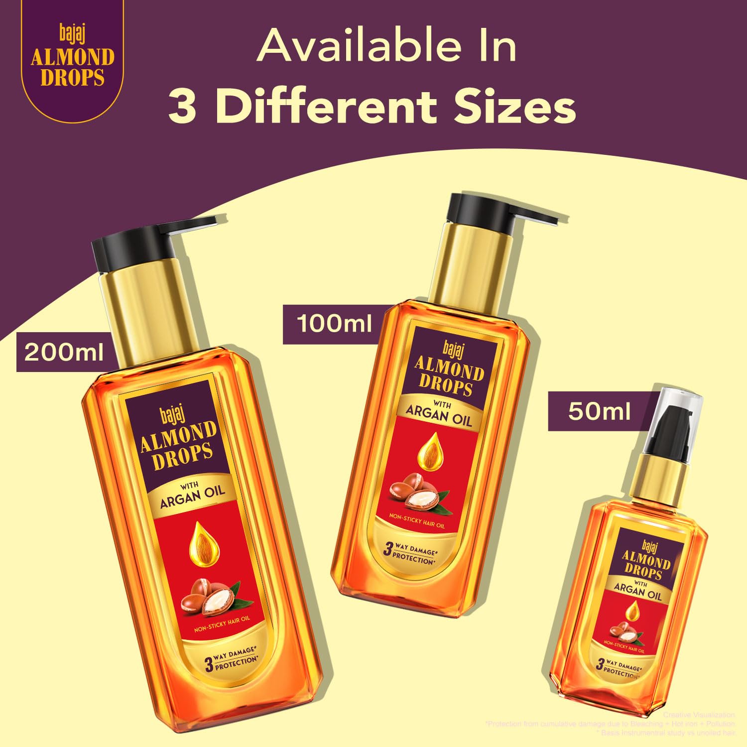 Bajaj Almond Drops Non-Sticky Hair Oil with Almond & Argan Oil - 100ml for Damage Protection, Hair Growth & Shine | Perfect for Daily Hair Care, Frizz Control & Scalp Nourishment