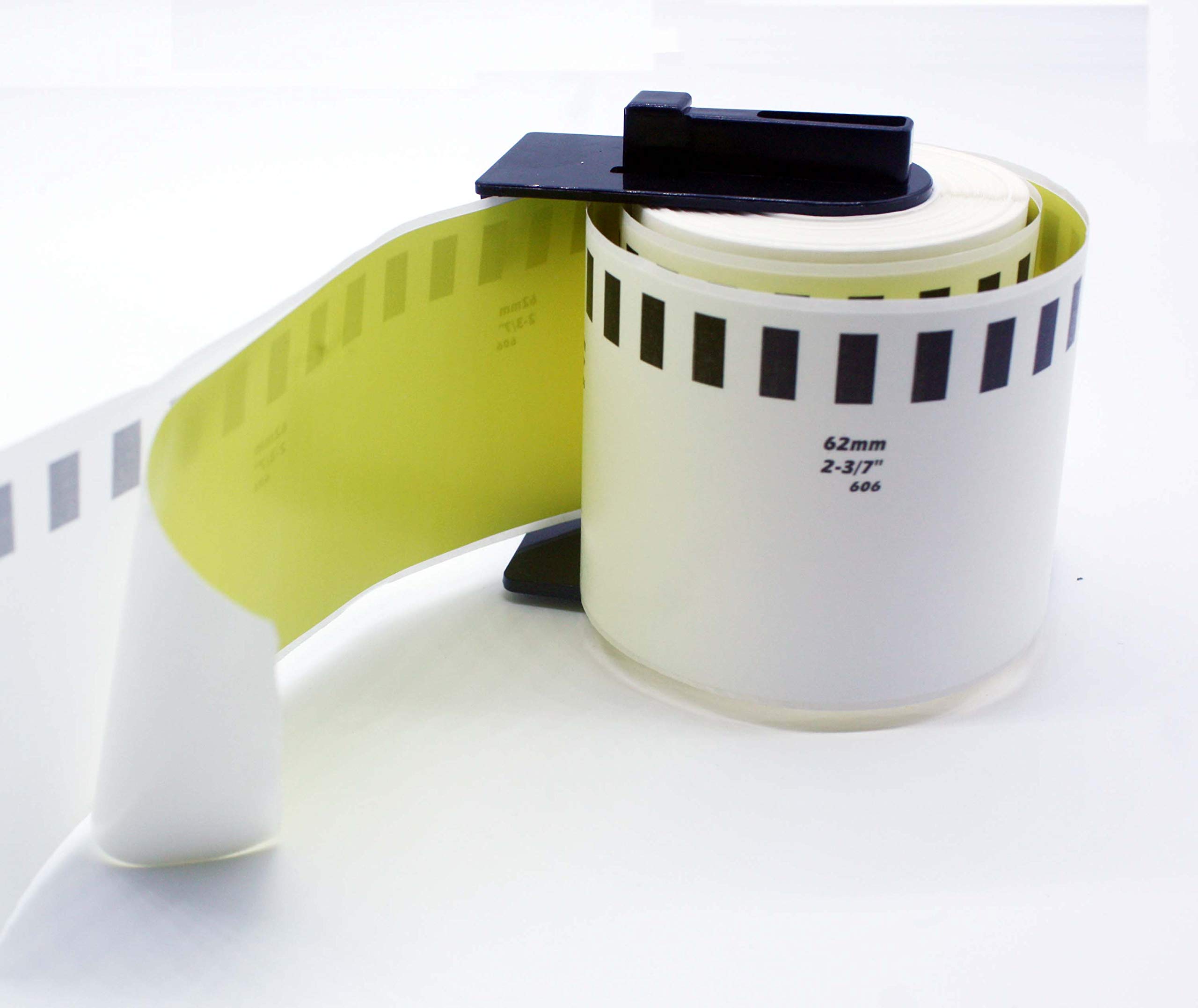Brother DK-2606 Compatible Permanent Film Label Roll - Black on Yellow, 62mm x 15.5m (24 Rolls) for Office, Warehouse & Retail Labeling
