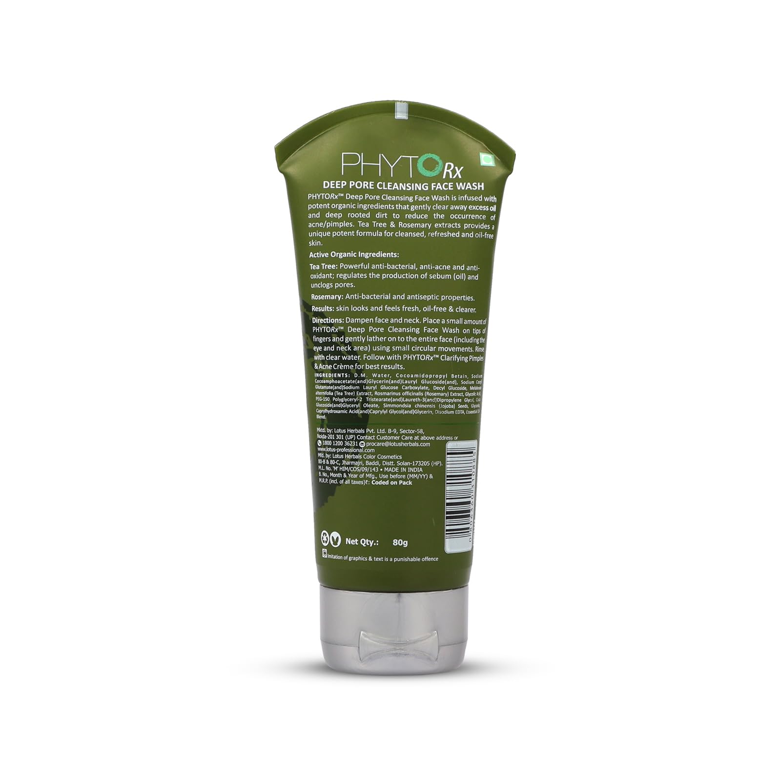 Lotus Professional PhytoRx Deep Pore Cleansing Face Wash - Blackhead & Acne Control, Oil-Free Daily Facial Cleanser (80g) | Gentle Exfoliating for Oily & Combination Skin | Perfect for Morning & Night Skincare Routine