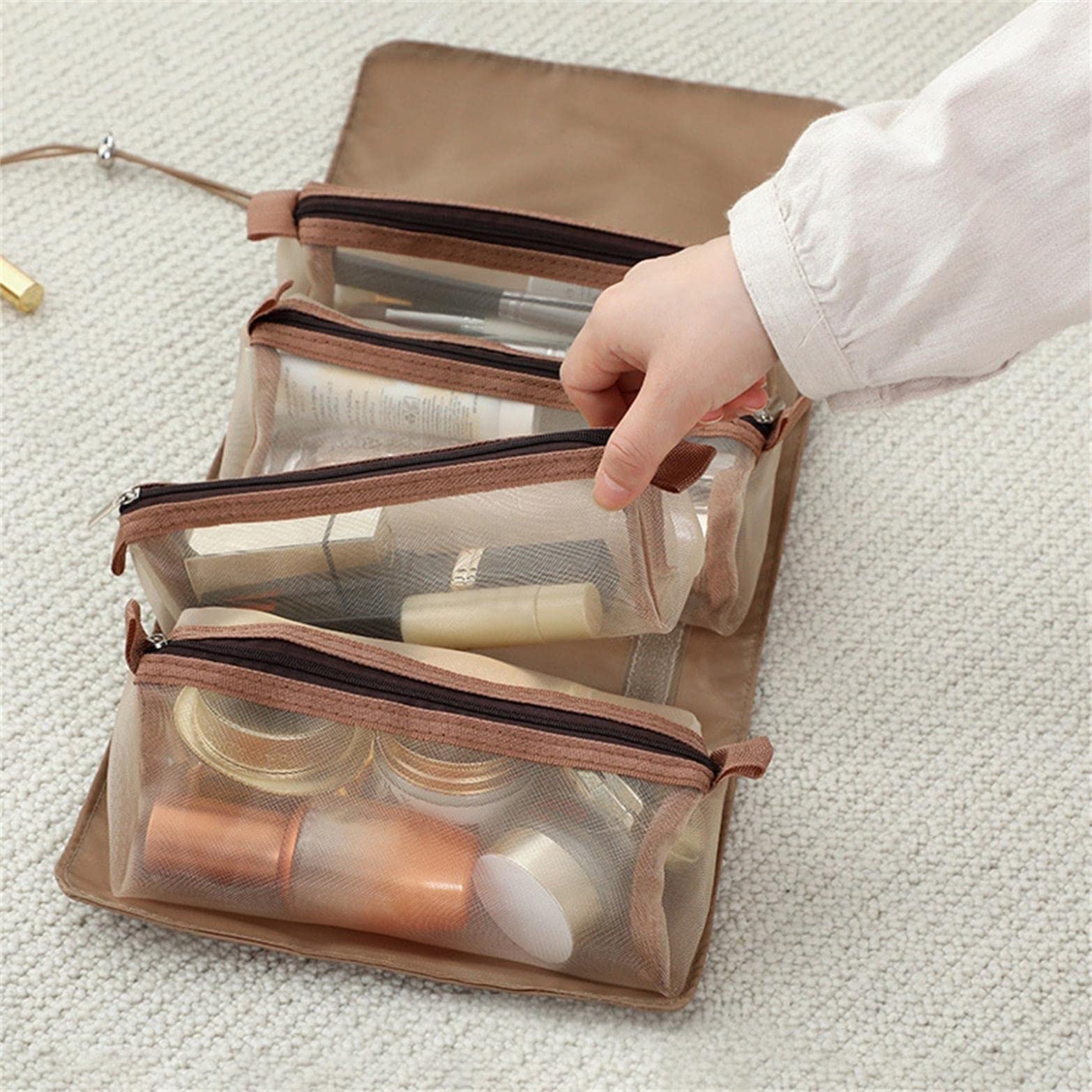 4 in 1 Foldable Makeup Bag with Removable Compartments - Waterproof Travel Cosmetic Organizer & Toiletry Kit for Women | Perfect for Vacation, Gym, Business Trips & Daily Use