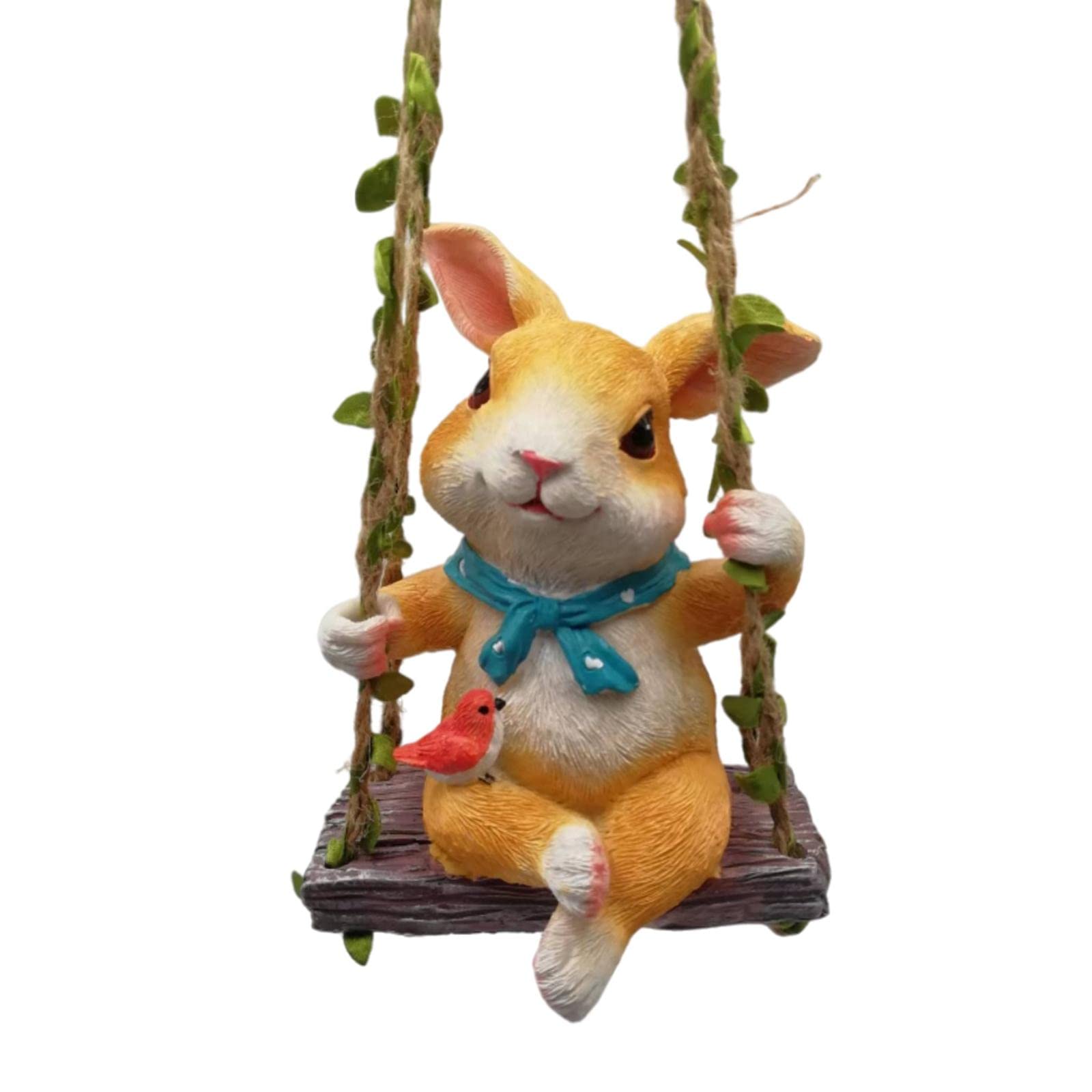 Fenteer Adorable Rabbit Swing Animal Statue - Handcrafted Outdoor Garden Sculpture for Patio, Lawn & Indoor Decor | Perfect for Tabletop Display, Hanging Ornament & Home Decoration | Ideal for Easter Decor, Spring Garden Accent & Gift Giving
