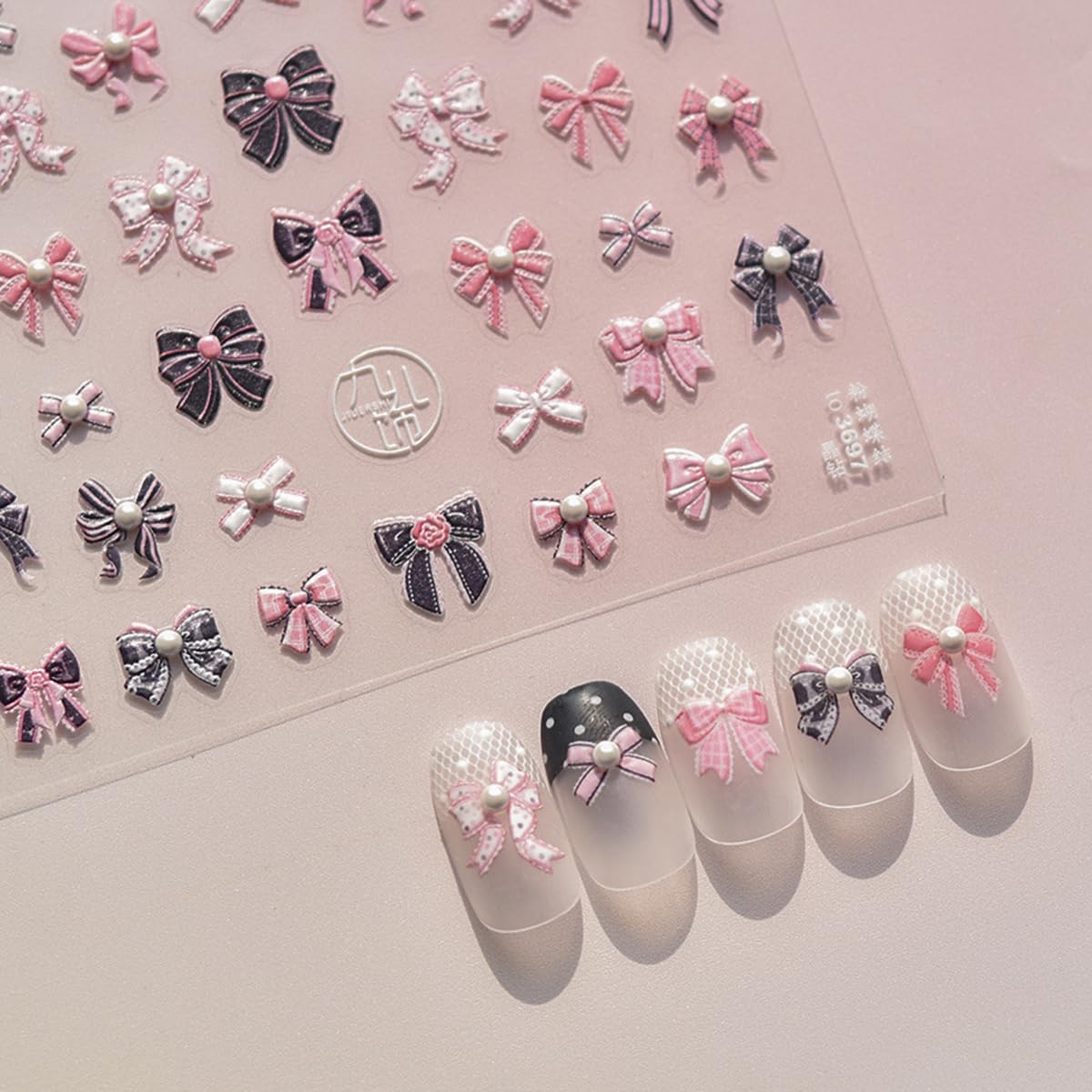 5D Embossed Pink Bow Nail Art Stickers - Kawaii Pearl Bowknot Nail Decals (1PC) | Cute Valentine's Day Manicure Accessories for Holiday Nail Decor, DIY Nail Art, Party & Special Occasion Nail Designs