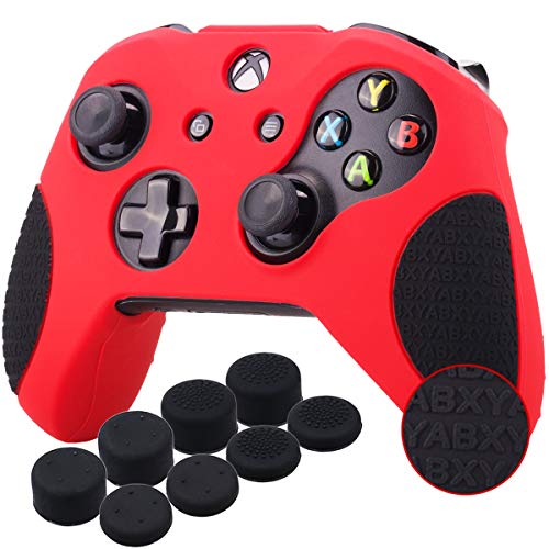 YoRHa Shockproof Silicone Cover Case for Xbox One S/X Controller - 3D Letters, Anti-Slip Grip, Includes 8 PRO Thumb Grips (Red & Black) - Perfect for Gaming, Travel Protection & Enhanced Comfort