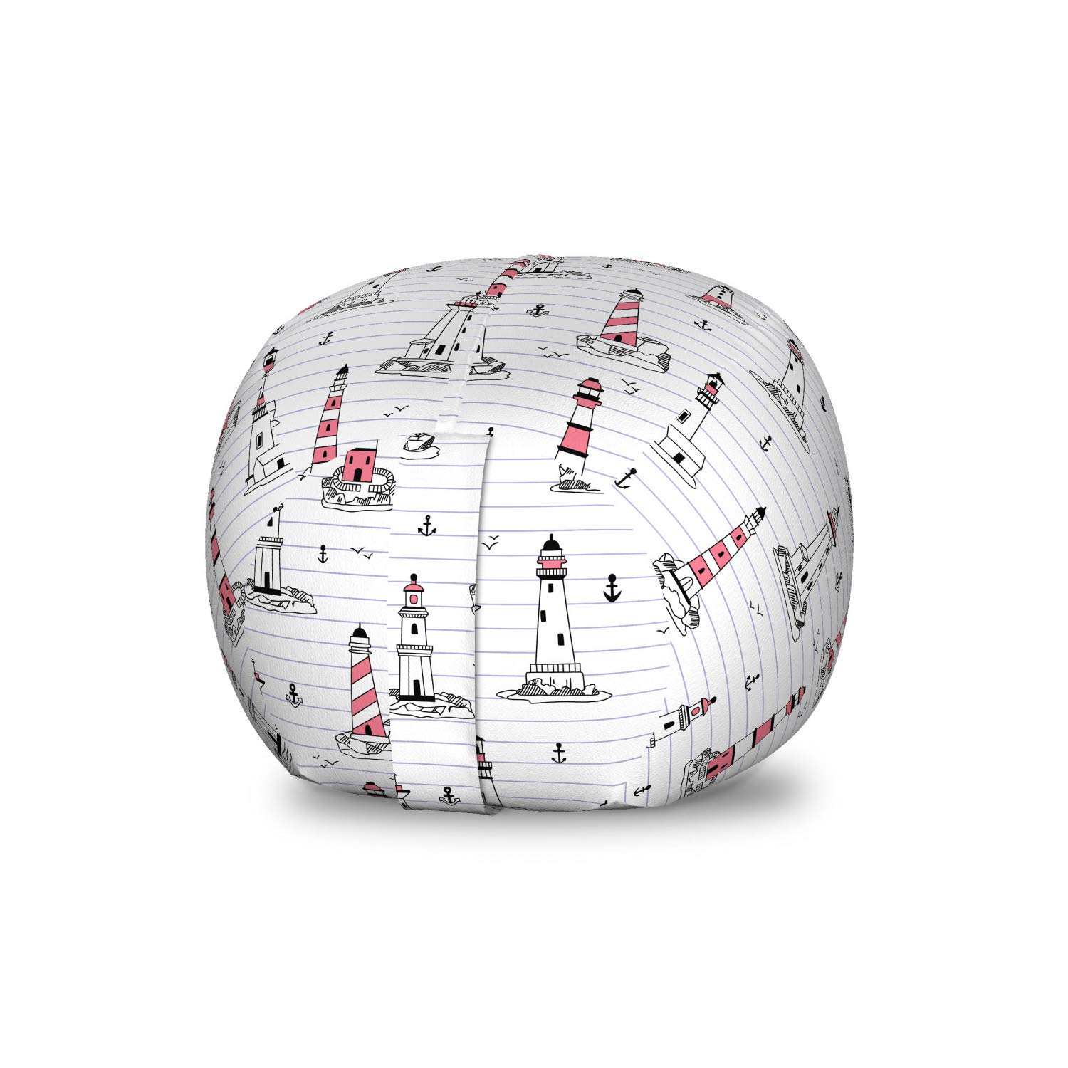 Ambesonne Lighthouse Storage Toy Bag Chair - Nautical Themed Notebook Pattern with Seagulls & Anchors Doodle Design | Washable Stuffed Animal Organizer for Kids Room (Small Size, Pink Lilac Black) - Perfect for Toy Storage, Nursery Organization & Playroom Decor