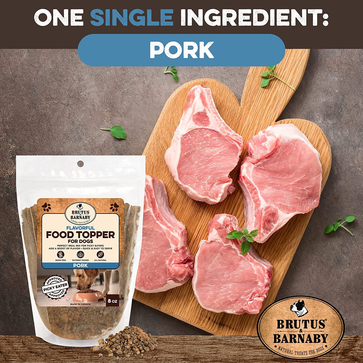 BRUTUS & BARNABY Natural Pork Dog Food Topper - Single Ingredient Bacon Flavor Enhancer for Picky Eaters - Sprinkle on Kibble to Boost Appetite & Nutrition - Perfect for Mealtime, Training Treats & Senior Dogs