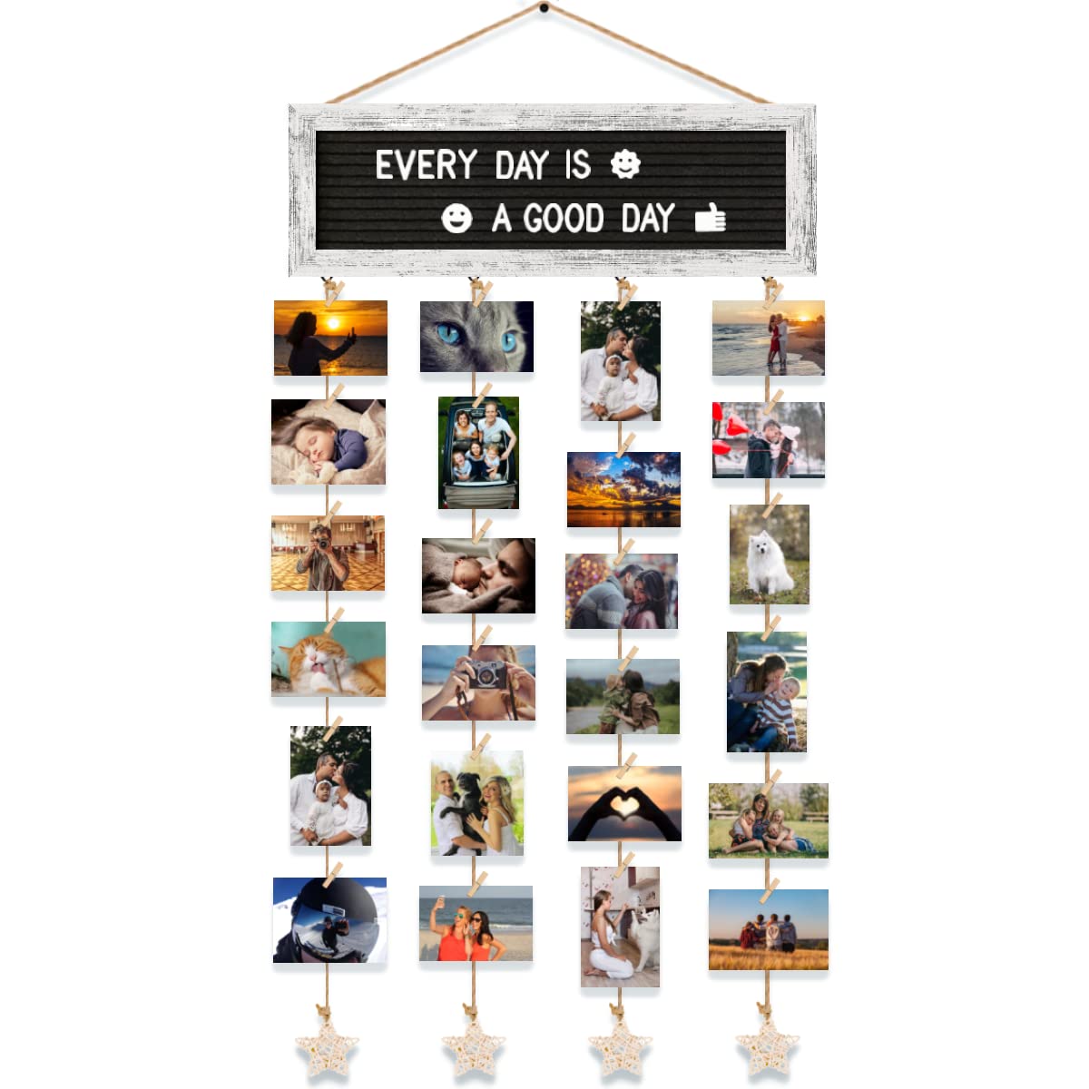Rustic Felt Letter Board with 340 Letters & 30 Clips - DIY Picture Frame Photo Organizer & Collage Wall Decor - Unique Gift for Teen Girls - Perfect for Bedroom, Dorm Room, or Office Decor