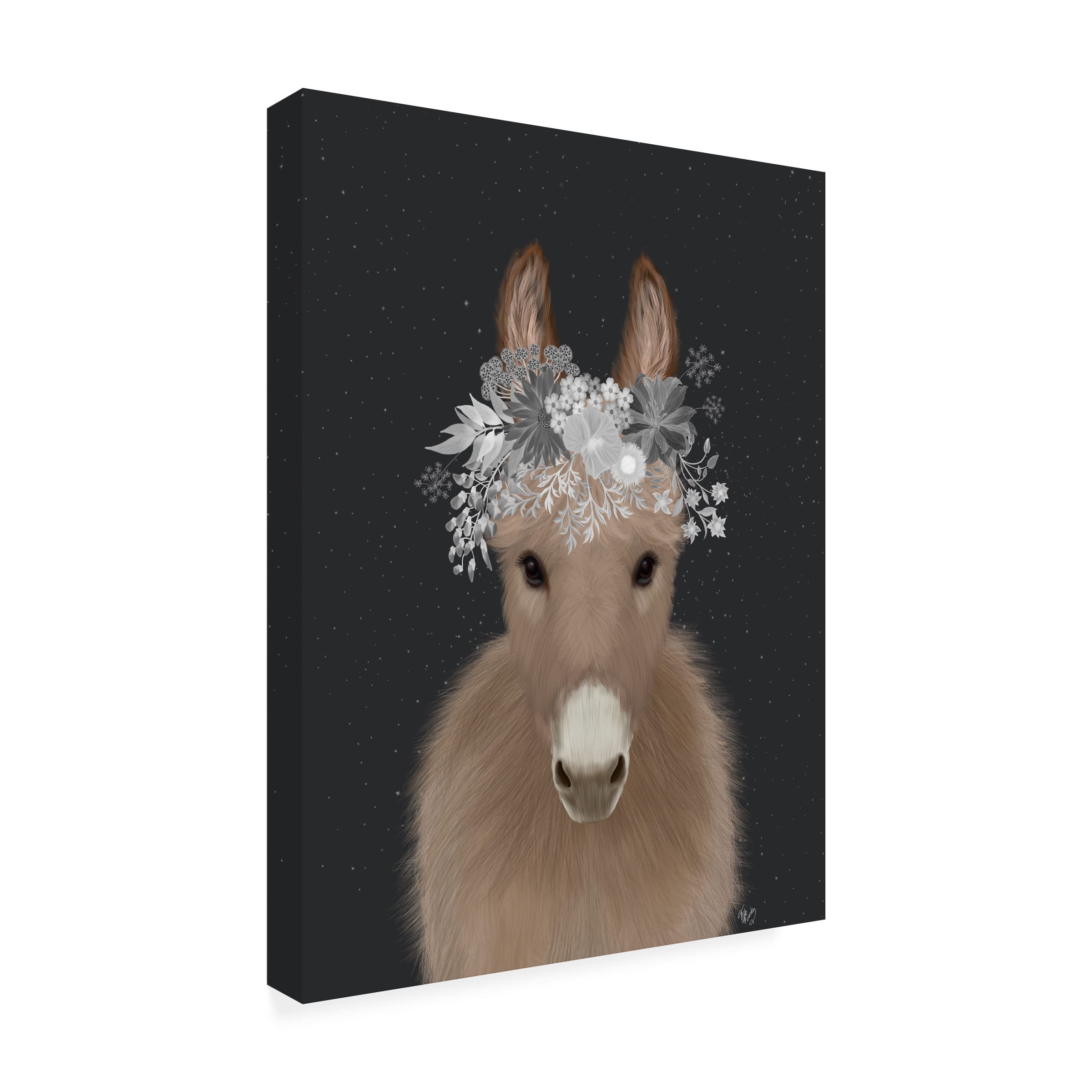 Trademark Fine Art 'Donkey White Flowers' Canvas Wall Art by Fab Funky - Modern Home Decor for Living Room, Bedroom & Office
