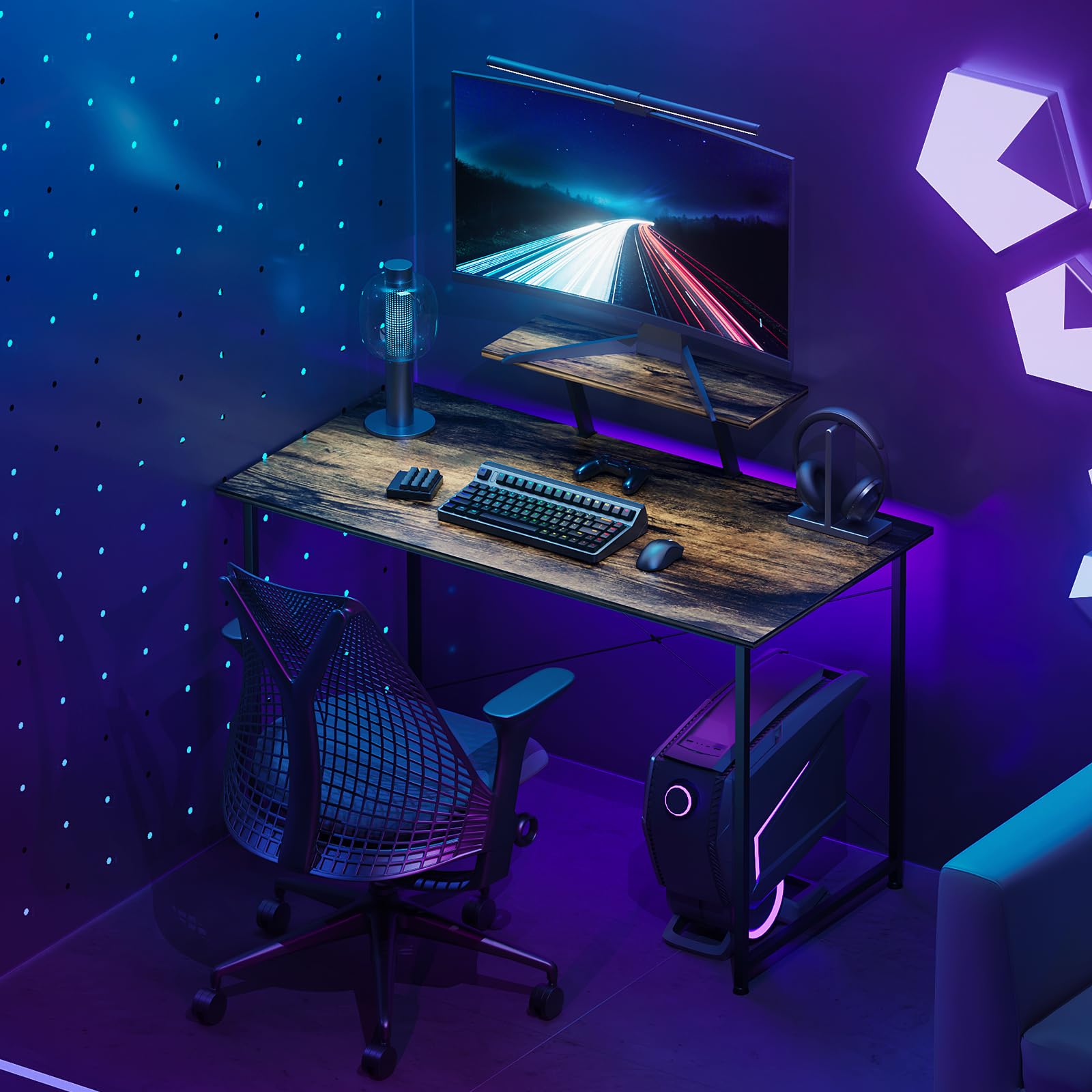 MoNiBloom 47-inch Modern Computer Desk with Monitor Stand | 2-Tier Storage Desktop for Home Office & Study | Durable Cinnamon Cherry Workstation | Perfect for Small Spaces, Gaming & Remote Work