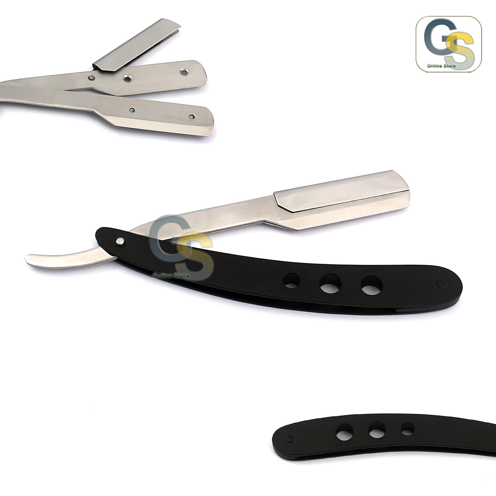 G.S Professional Straight Edge Razor with 100 Single Edge Blades - Premium Men's Safety Shaver for Close Shaving, Silver & Black 3-Hole Design - Perfect for Barber Shops, Home Grooming & Travel