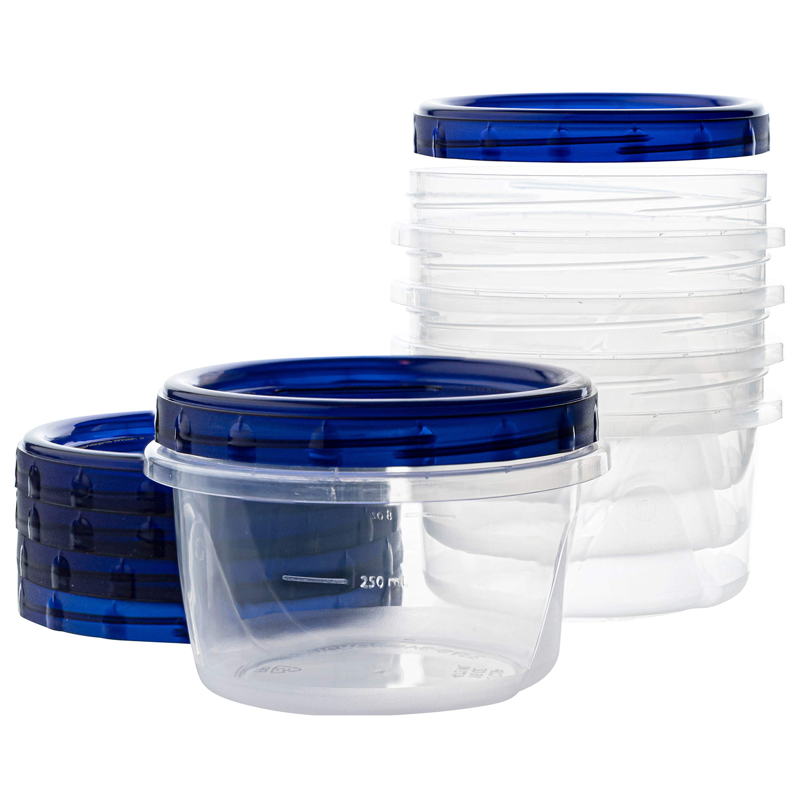 PLASTICPRO 16 oz (120 Pack) Clear Deli Containers with Blue Twist-On Lids - Reusable, Stackable Food Storage Containers for Meal Prep, Freezer Storage & Restaurant Use - BPA-Free Plastic Containers (Pack of 120)