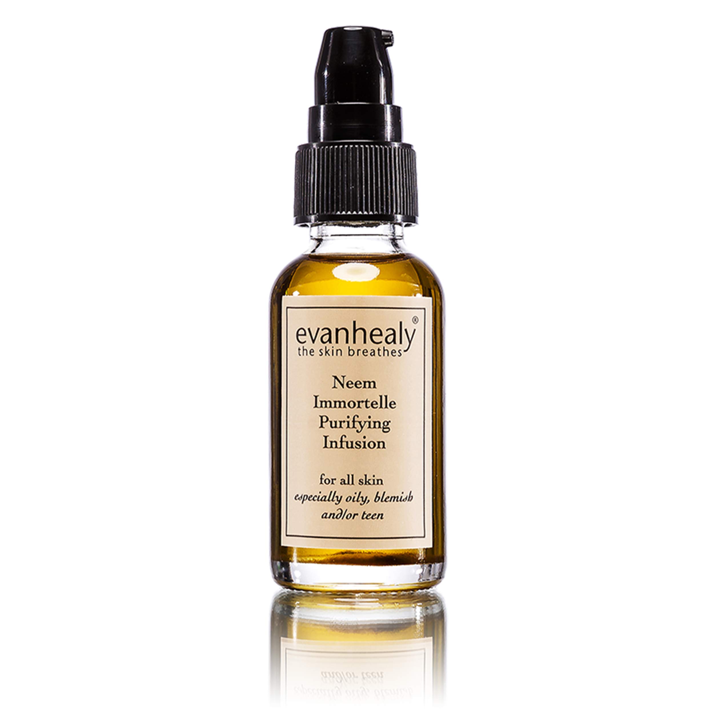 Evanhealy Neem Immortelle Purifying Infusion - Organic Facial Oil Serum & Cleanser for Congested, Sensitive Skin - Pore Minimizer & Balancing Ayurveda Face Serum with Vitamin E | Perfect for Daily Skincare Routine & Acne-Prone Skin Treatment