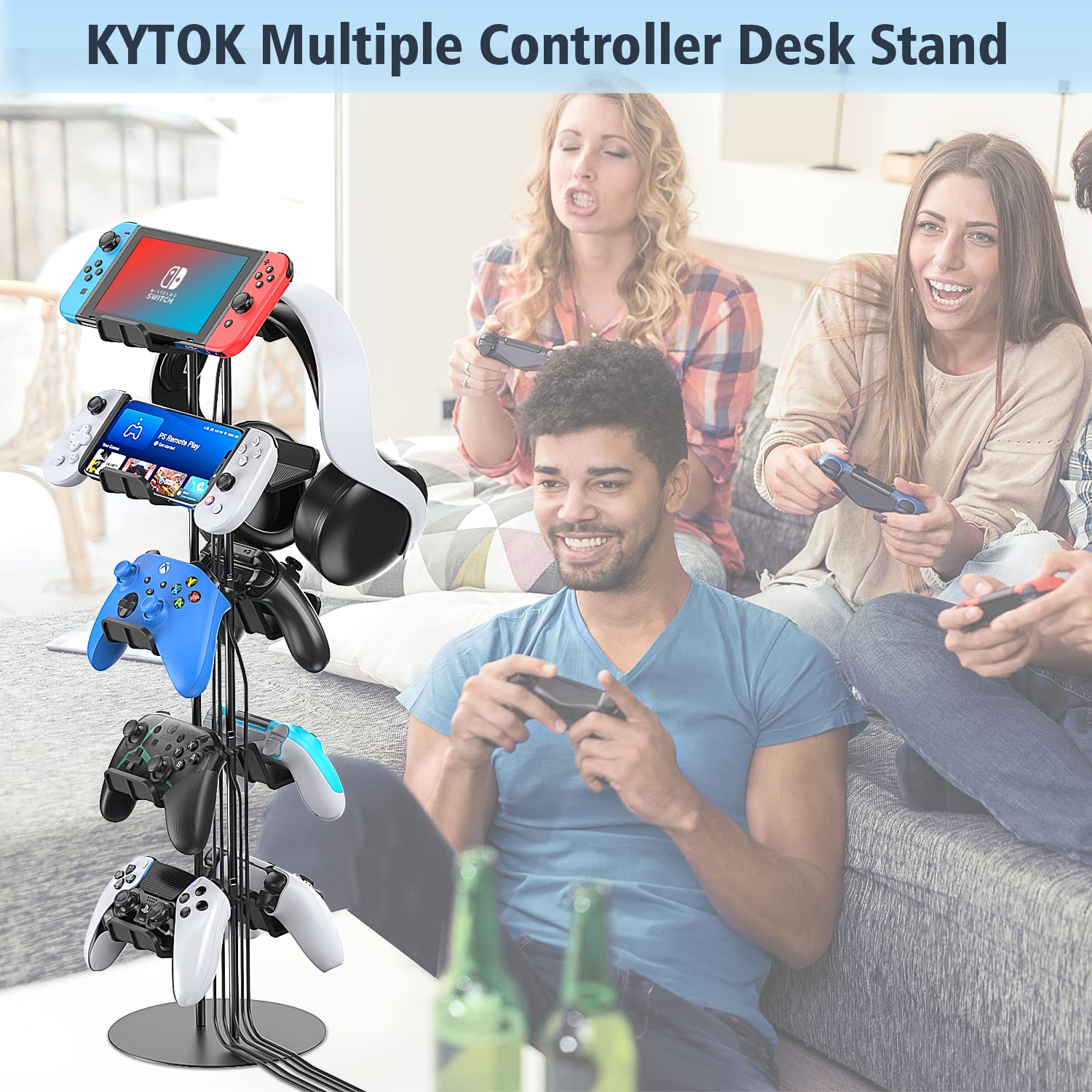 5-Tier Gaming Headset Stand with Cable Organizer - Universal Controller Holder for PS5, Xbox, Nintendo Switch, PS4 & PS Portal - Perfect Gaming Setup Organizer for 10 Controllers - Ideal for Gaming Room, Streaming Studio & Esports Tournament Setup