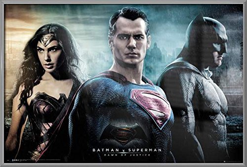 Batman vs Superman Dawn of Justice Framed Movie Poster - 36x24 Inches Wall Art Print (Batman, Superman & Wonder Woman) - Perfect for Home Theater, Man Cave, Office Decor & Superhero Gifts