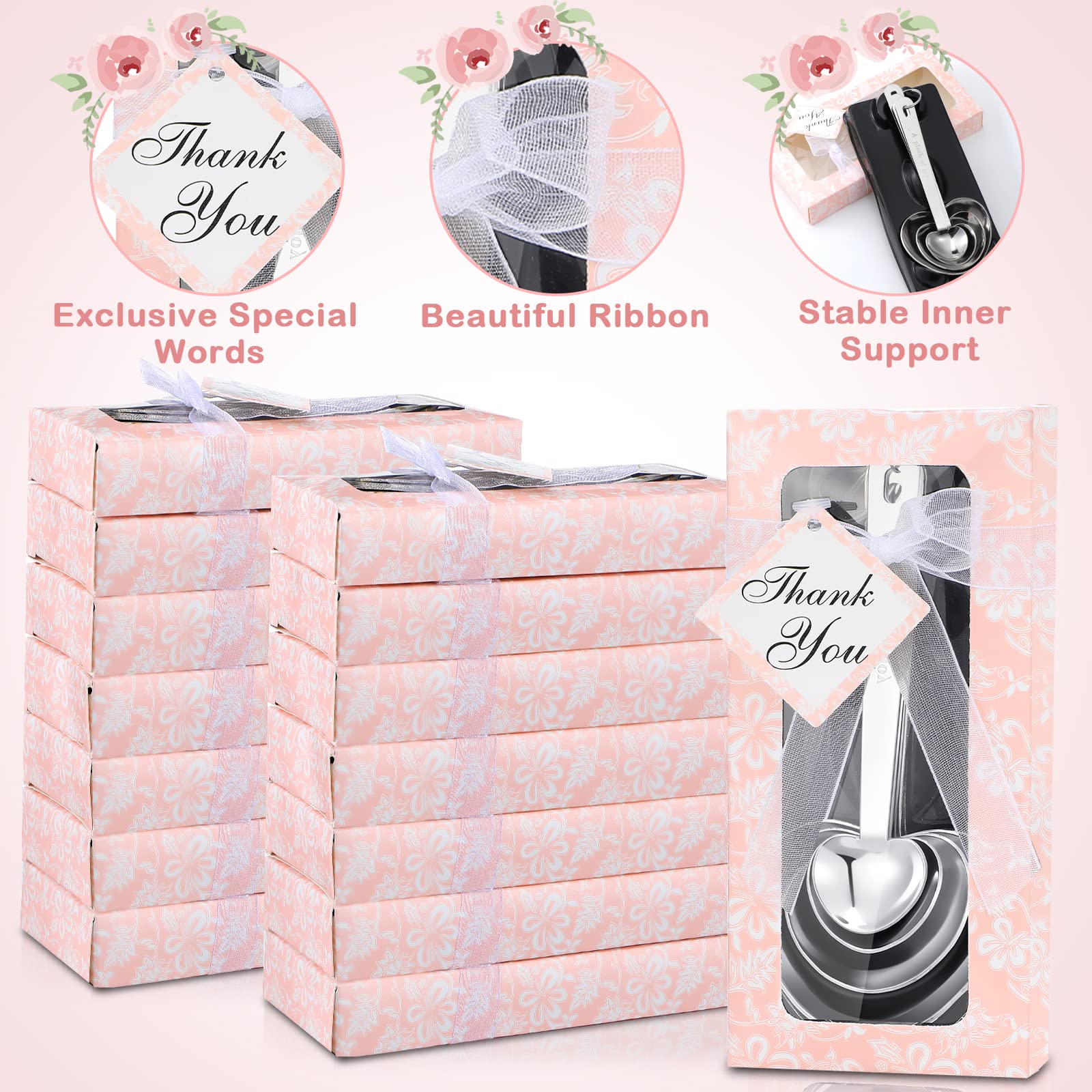 50 Pcs Heart Shaped Stainless Steel Measuring Spoons Set - Perfect for Baking, Cooking & Measuring - Ideal as Bridal Shower Favors, Wedding Party Gifts, Baby Shower Souvenirs & Birthday Presents - Individually Packed (Pink)