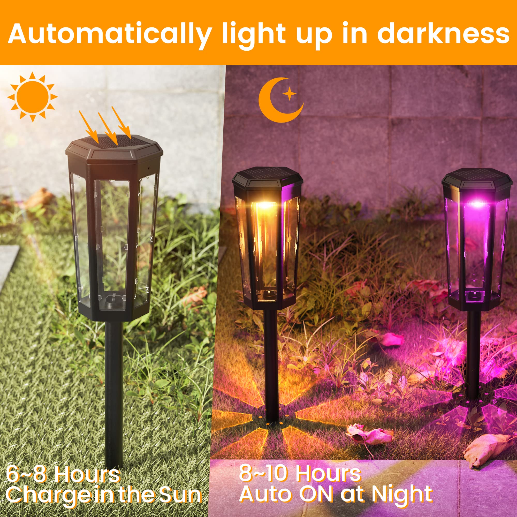 JACKYLED Solar Pathway Lights 6 Pack - 60LM Warm White & RGB Color Changing Outdoor Solar Lights with 1600mAh Battery for Garden, Lawn, Yard, Walkway, Patio - Perfect for Landscape Lighting & Nighttime Safety