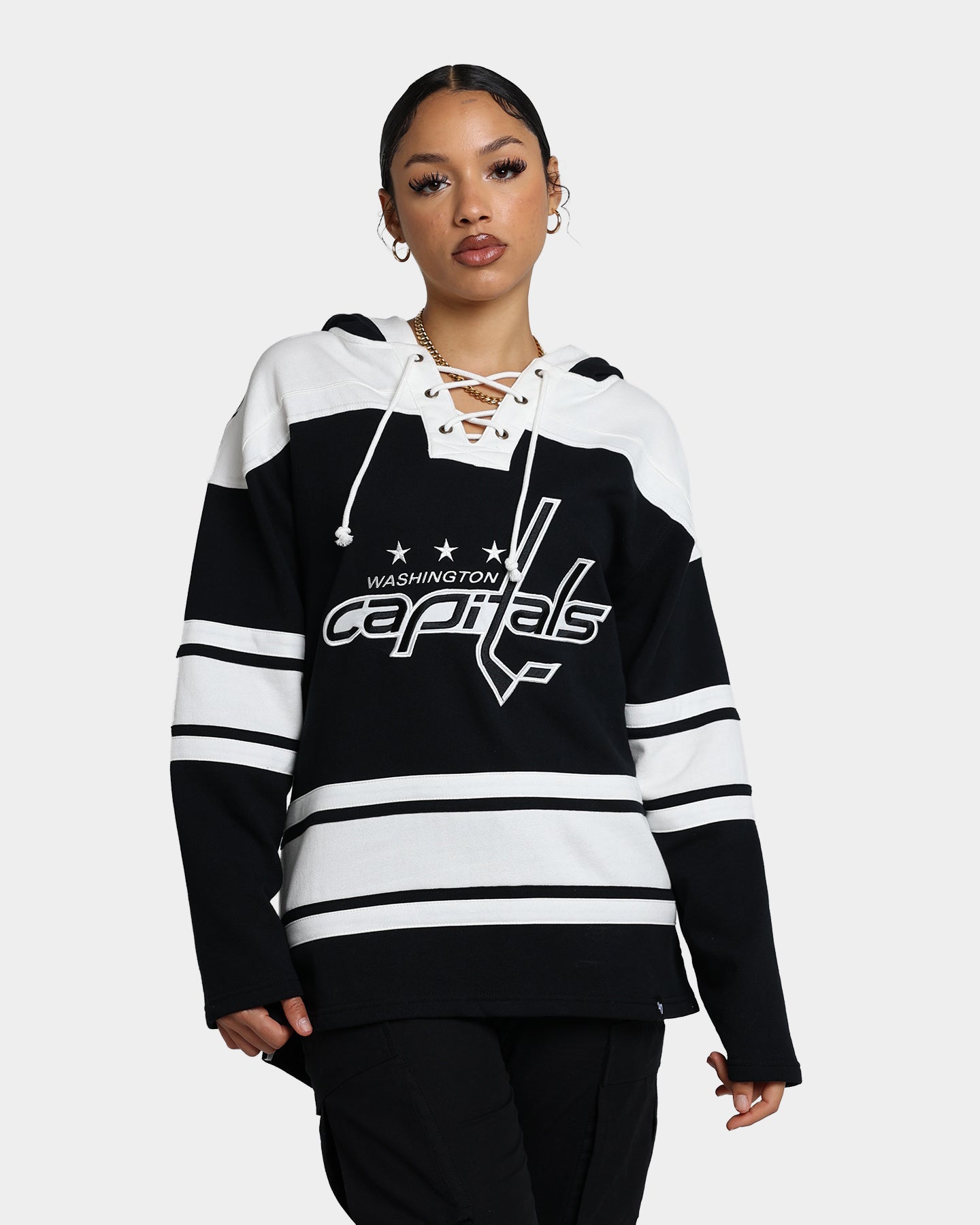 Washington Capitals Superior Lacer Hoodie by 47 Brand - Jet Black - Perfect for Game Day, Casual Wear & Sports Fan Apparel