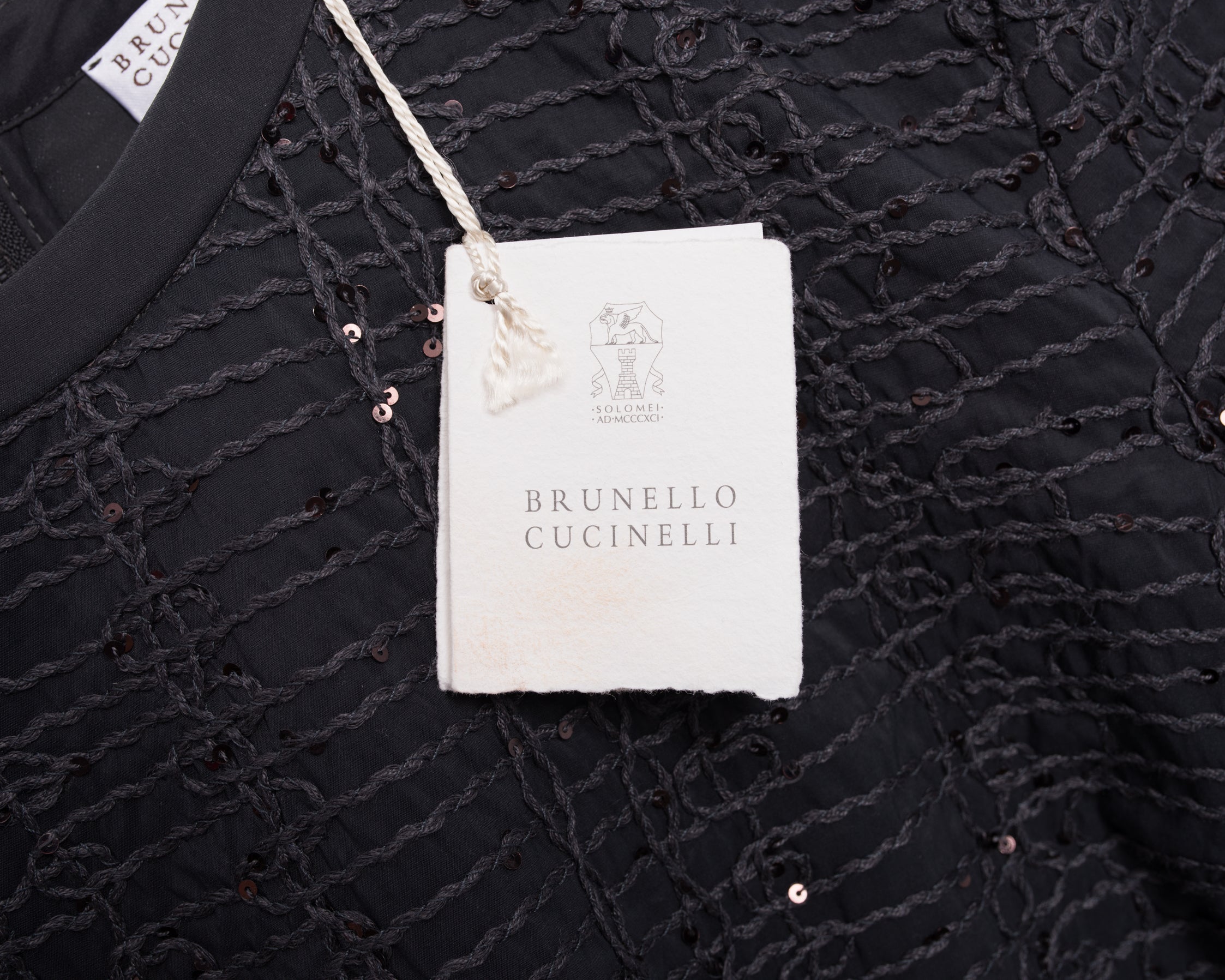 Brunello Cucinelli Grey Shift Dress with Soutache and Sequins - Elegant Women's Party Dress for Cocktail Events & Evening Occasions