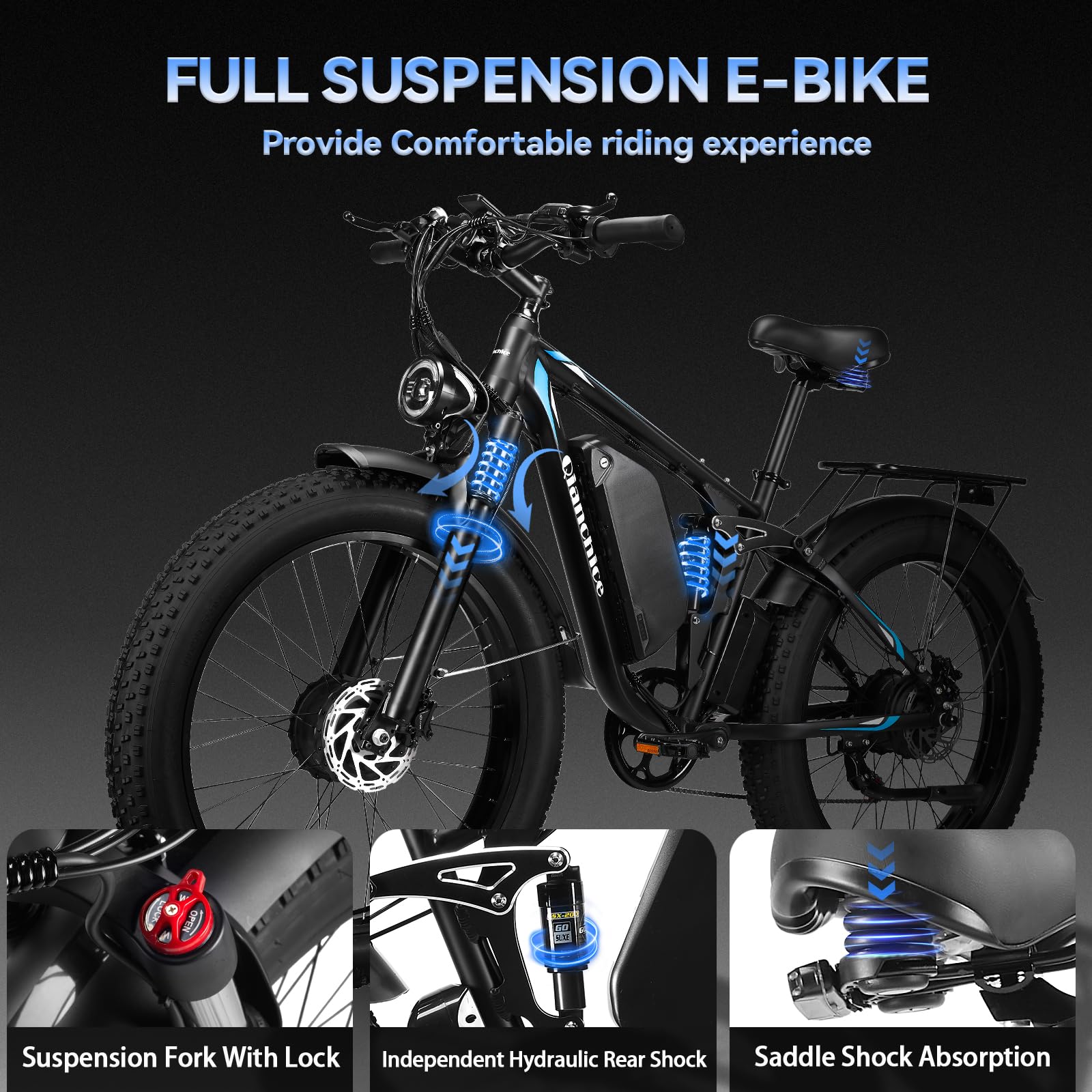 3000W Dual Motor Electric Bike for Adults - 52V 23AH Battery, 37MPH Speed & 87 Miles Range - Full Suspension & Hydraulic Disc Brakes - 26x4
