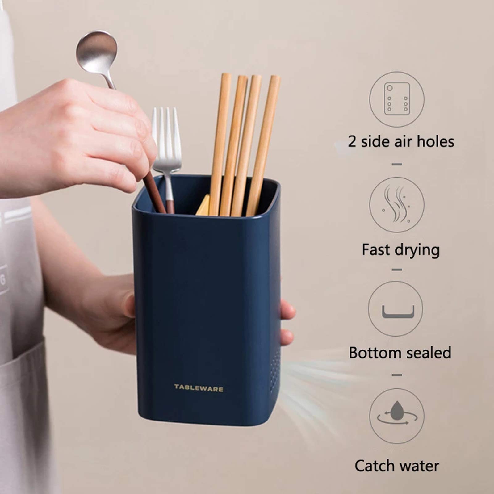 Stainless Steel Kitchen Utensil Holder - Countertop & Wall Mount Cutlery Organizer with Drain Holes - Perfect for Spoons, Forks, Chopsticks Storage - Ideal for Kitchen Counter, Dining Table, or Pantry Organization