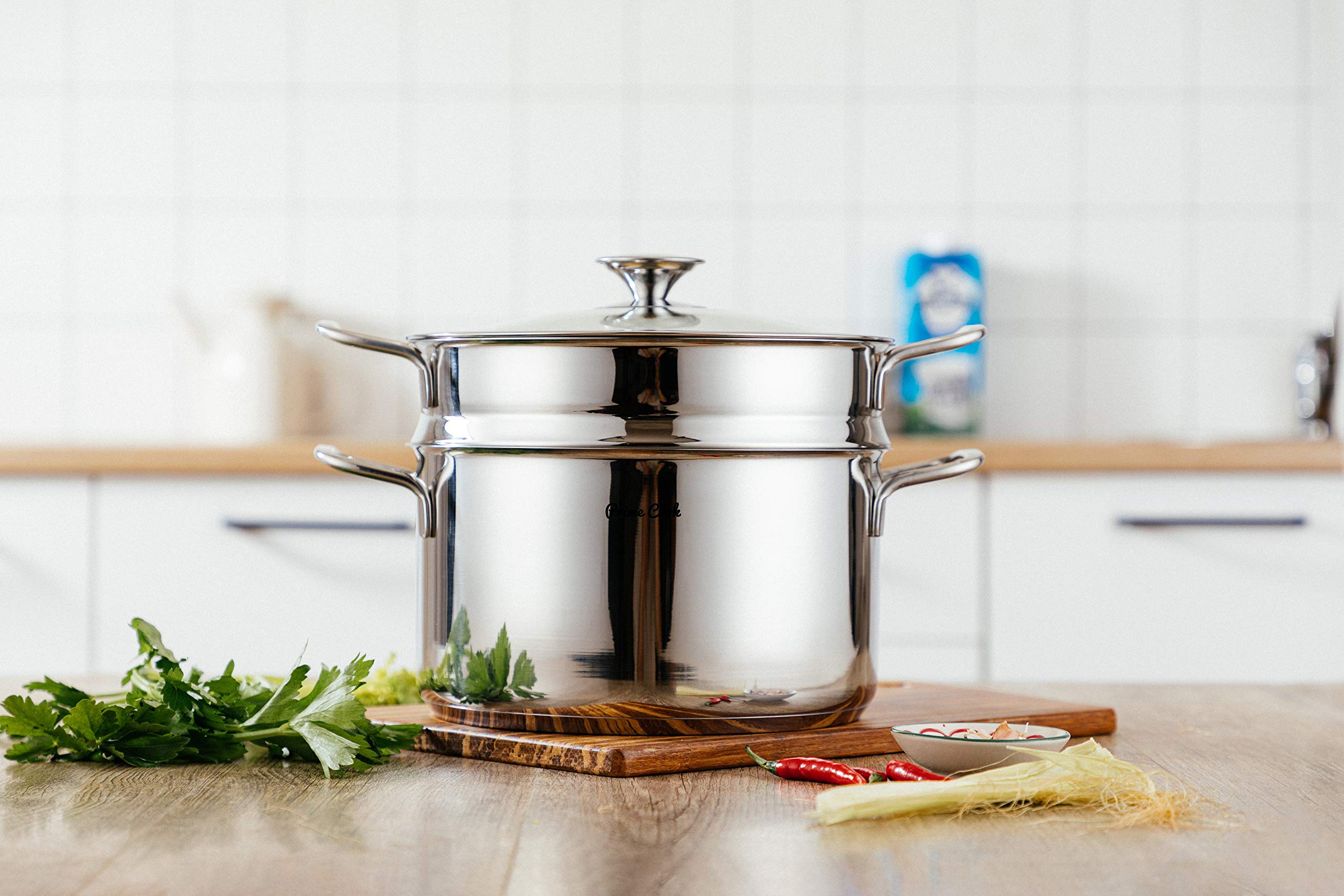6.4 QT Stainless Steel #304 Stock Pot with Steamer Insert - Professional Cooking Pot for Soups, Stews & Vegetables - Perfect for Home Kitchens & Restaurants