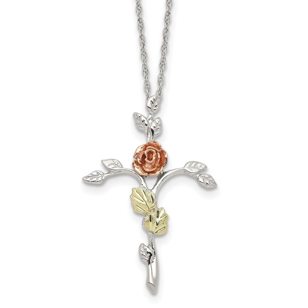 12K Rose Gold & Sterling Silver Cross Necklace for Women - Elegant Religious Jewelry Gift for Christmas, Baptism, Confirmation & Everyday Wear