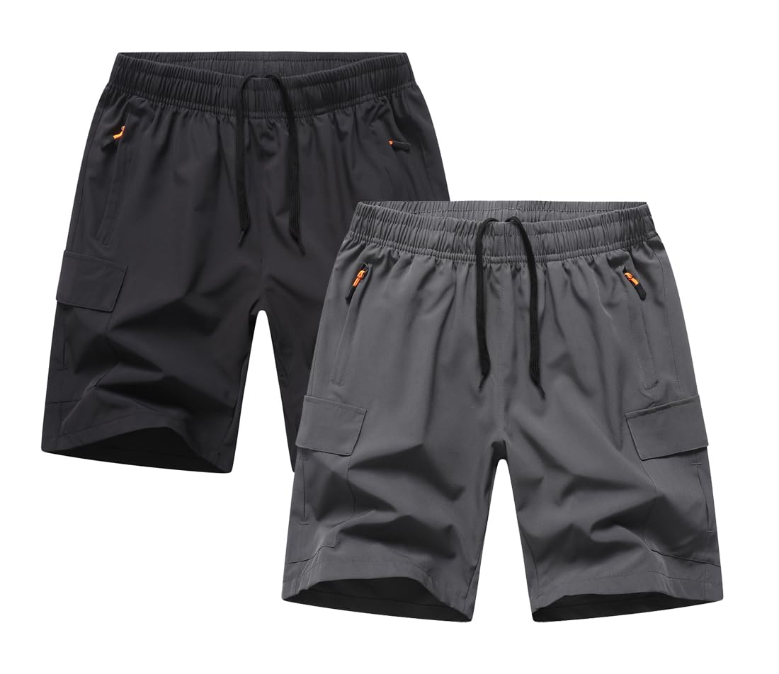 **Boys Quick Dry Cargo Shorts with Zipper Pockets - Athletic Youth Shorts for Outdoor Camping, Hiking & Sports Activities**