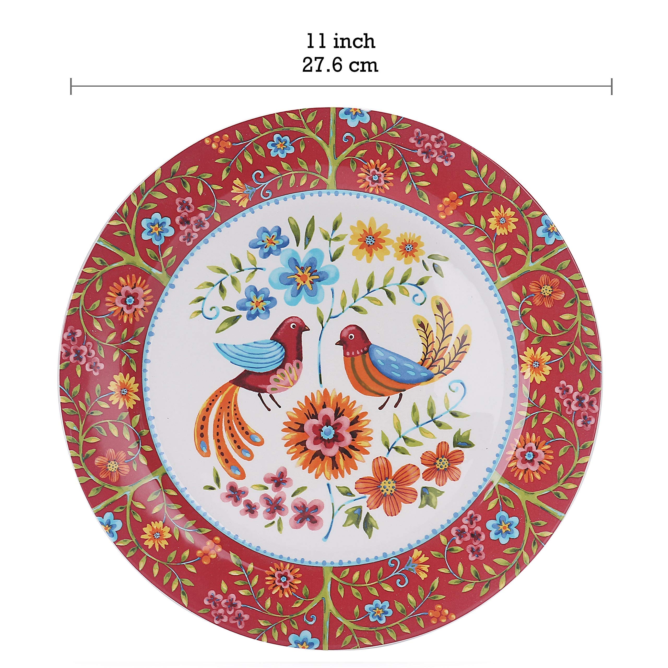Bico Red Spring Bird 16-Piece Ceramic Dinnerware Set for 4 - Includes 11