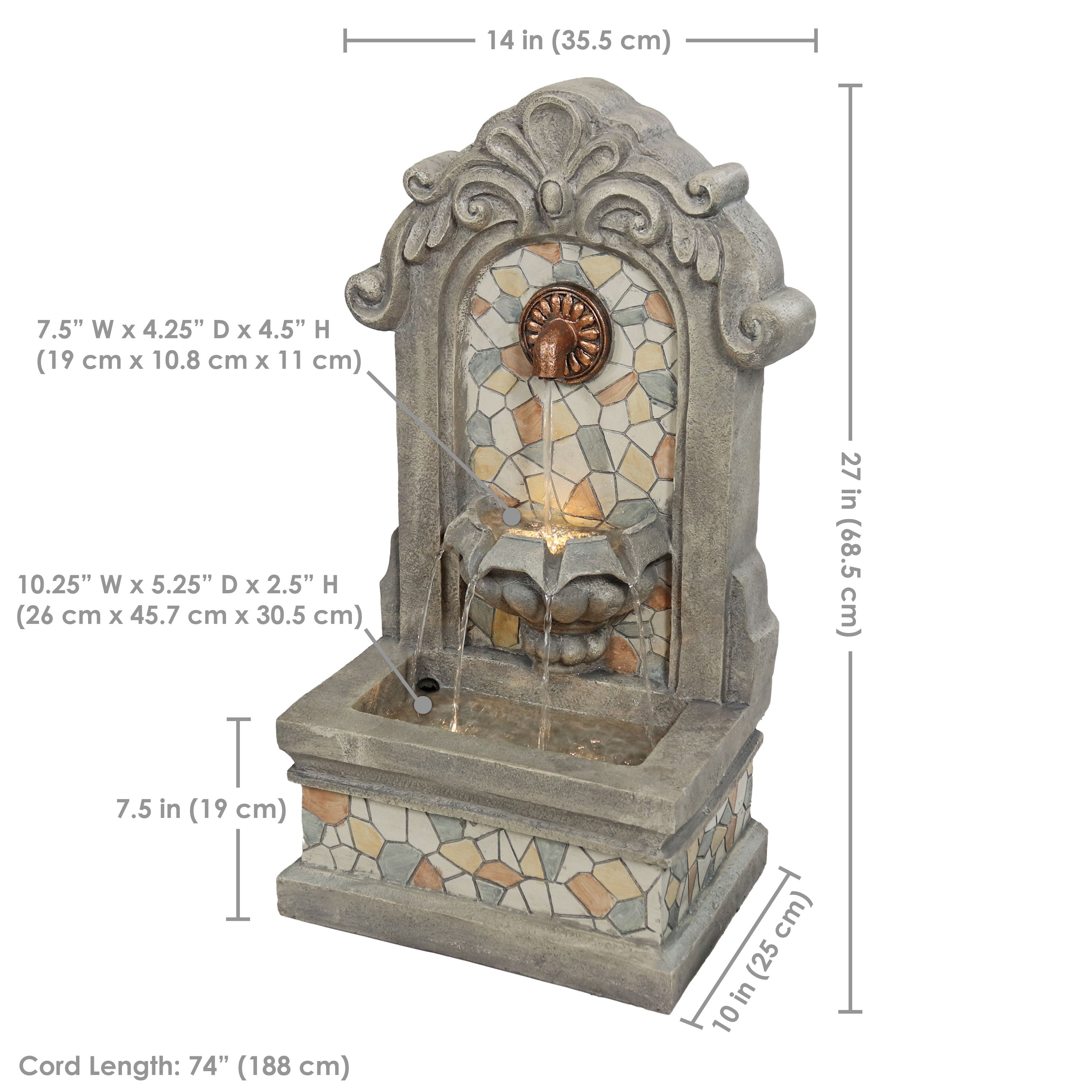 Elegant Sunnydaze Polyresin Outdoor Wall Fountain with Flat Back - Perfect for Garden, Patio, and Backyard Decor