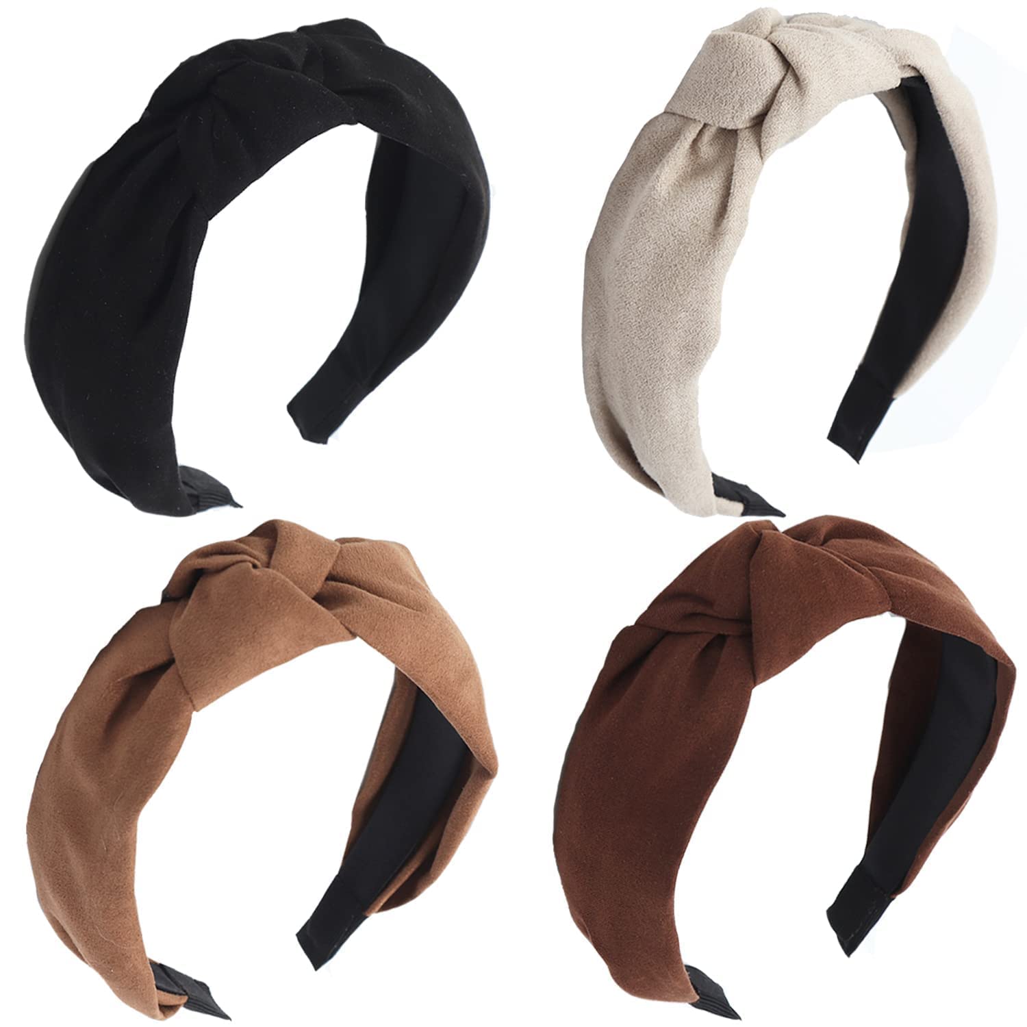 4 Pack Knotted Headbands for Women - Non Slip Suede Hairbands for Workout, Yoga & Sports - Fashionable Head Wraps for Women and Girls - Perfect for Gym, Running, Tennis & Daily Wear