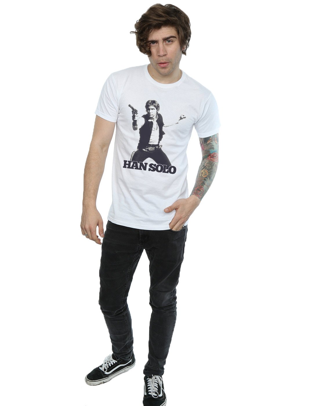 Star Wars Han Solo Retro Photo T-Shirt for Men - White Large Size - Casual Wear, Cosplay & Gift for Fans