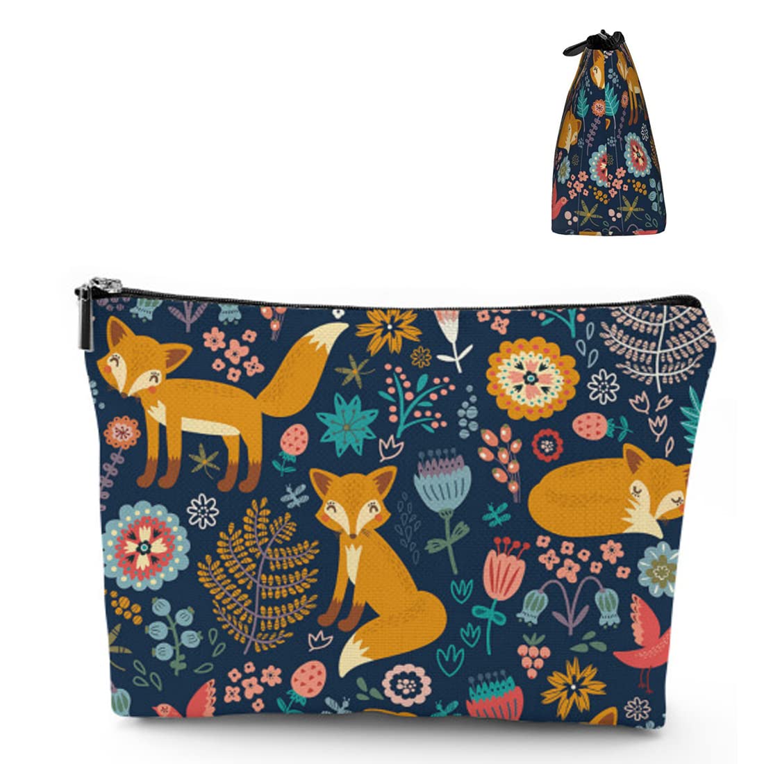 Cute Fox Makeup Bag - Large Capacity Zipper Pouch for Women | Portable Cosmetic & Toiletries Organizer | Perfect Travel Makeup Bag & Gift Idea | Great for Travel, Gym, and Daily Use