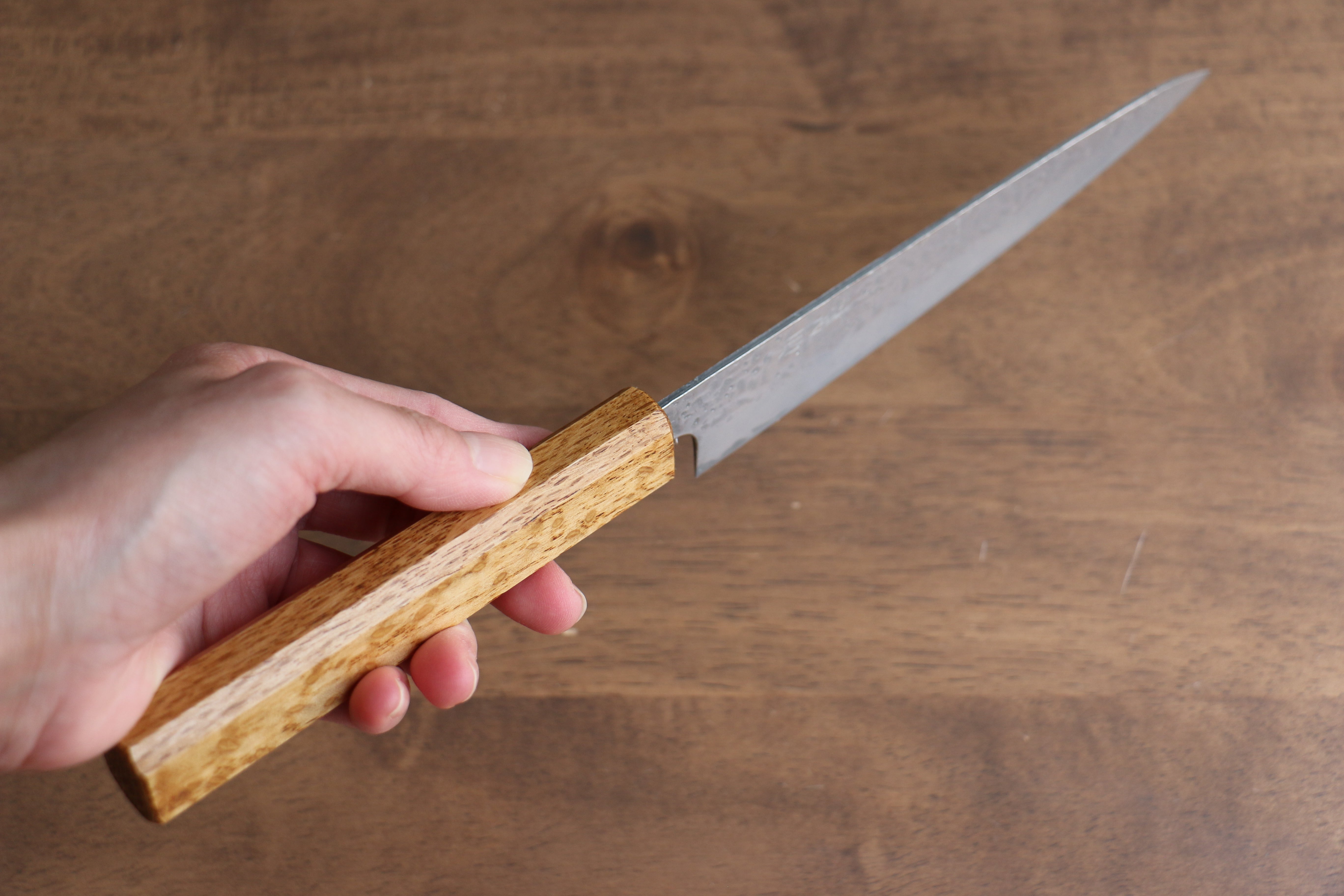 Seisuke Tsukikage AUS10 Hammered Damascus Petty Utility Knife 150mm - Oak Handle Japanese Chef Knife for Precision Slicing, Peeling & Garnishing