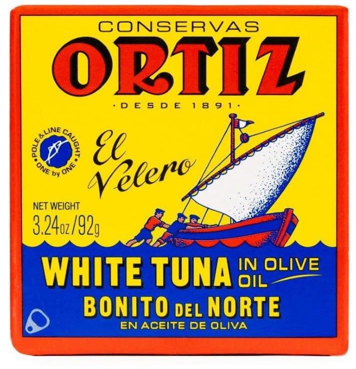 Premium Ortiz White Tuna in Olive Oil - Wild Caught Spanish Albacore, High Protein & Omega-3, Tender Slices for Salads, Pasta, Sandwiches - No Mayo Needed - 3.24oz Can (Pack of 5) - Perfect for Quick Lunches & Healthy Meal Prep