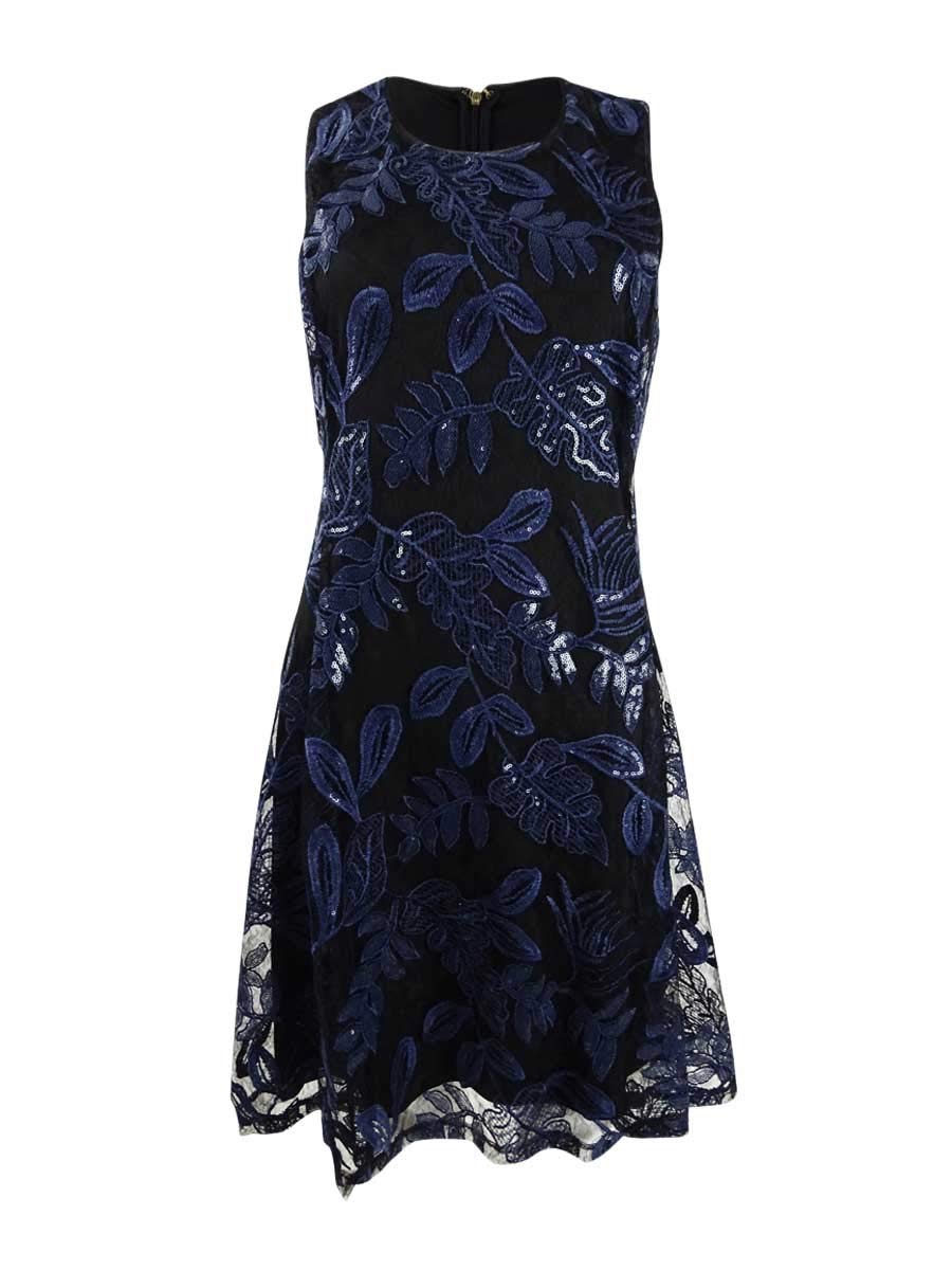 DKNY Women's Sequin Mesh Fit Flare Dress - Elegant Party & Evening Gown for Prom, Cocktail, Wedding Guest & Special Occasions