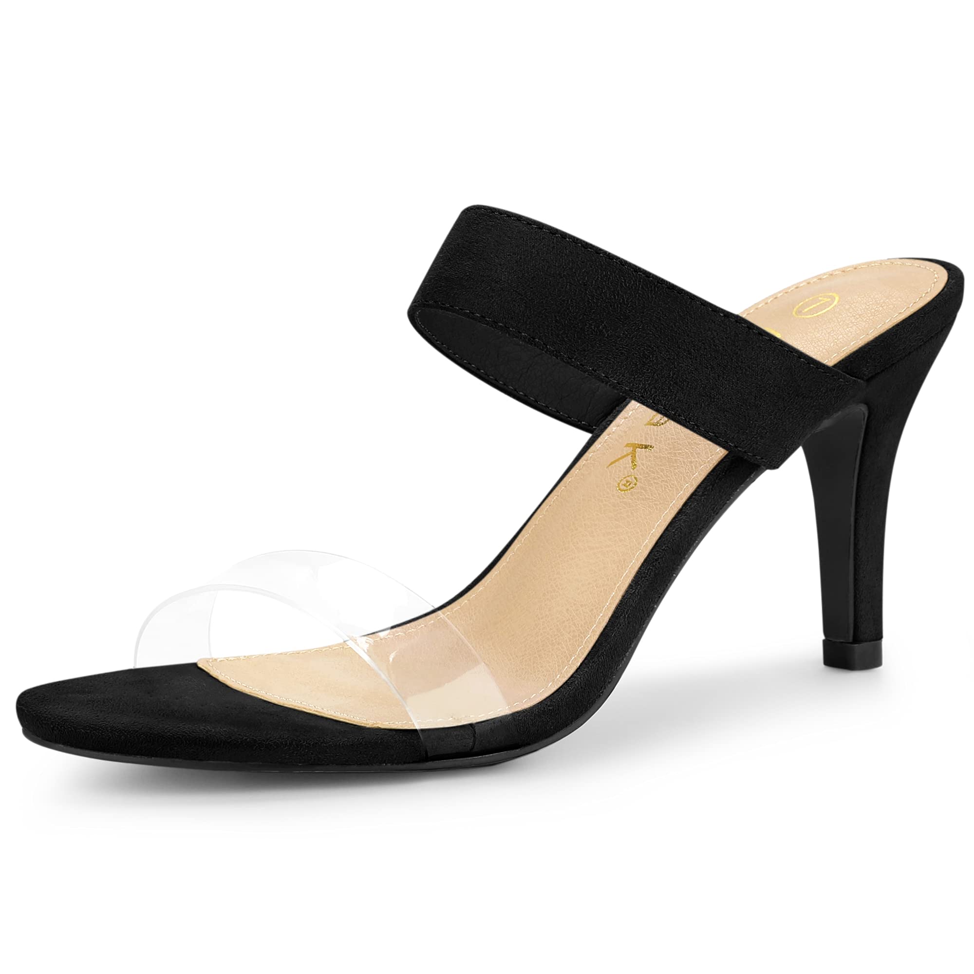 Allegra K Women's Clear Strap Stiletto Heel Slides Sandals - Comfortable Open Toe Summer Dress Shoes for Weddings, Parties & Beach Vacations