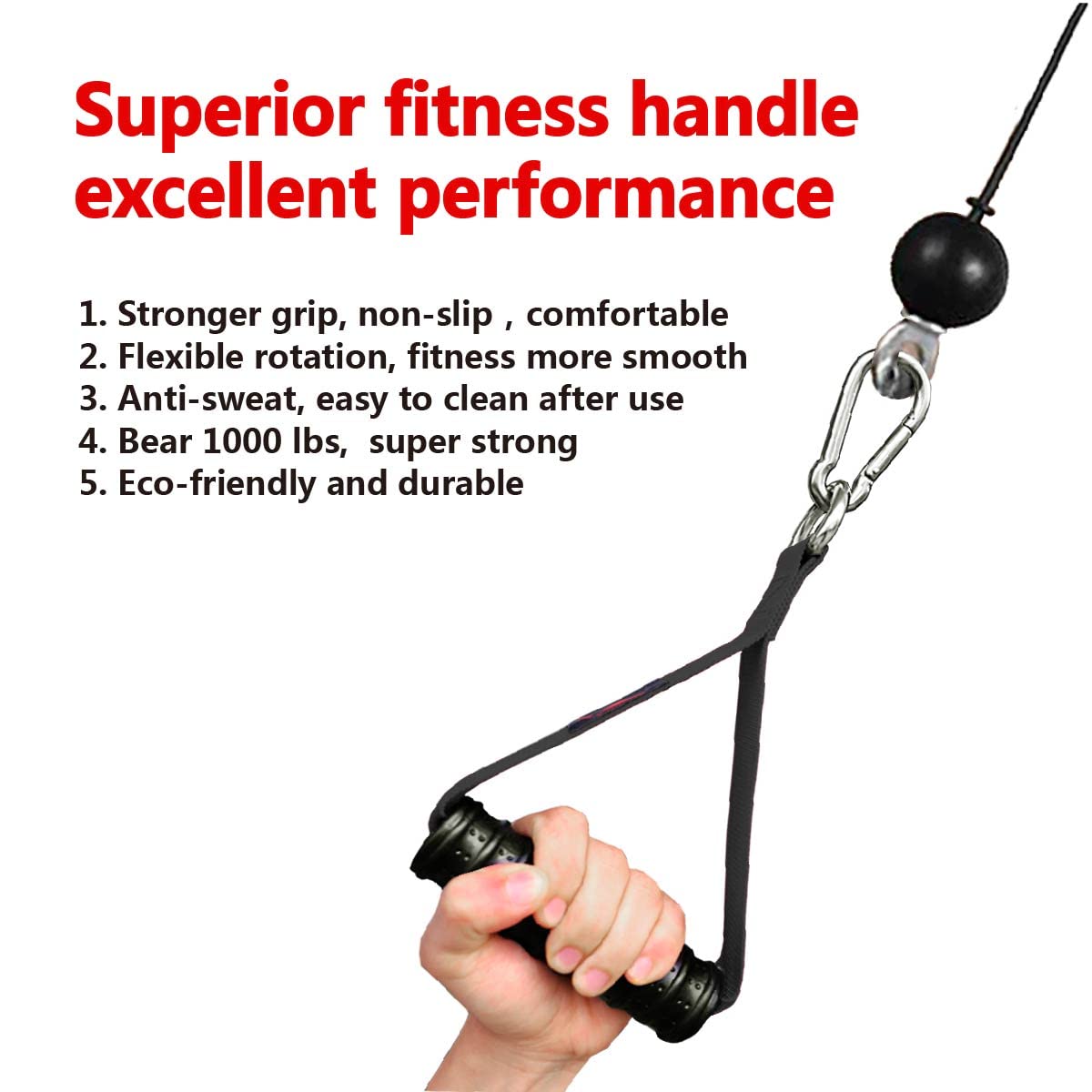 Heavy Duty Gym Handles for Cable Machine, Resistance Bands & Pulley Systems - Home Fitness Equipment with Elastic Rubber Grip & 2 Large Carabiners - Perfect for Strength Training, CrossFit & Home Workouts