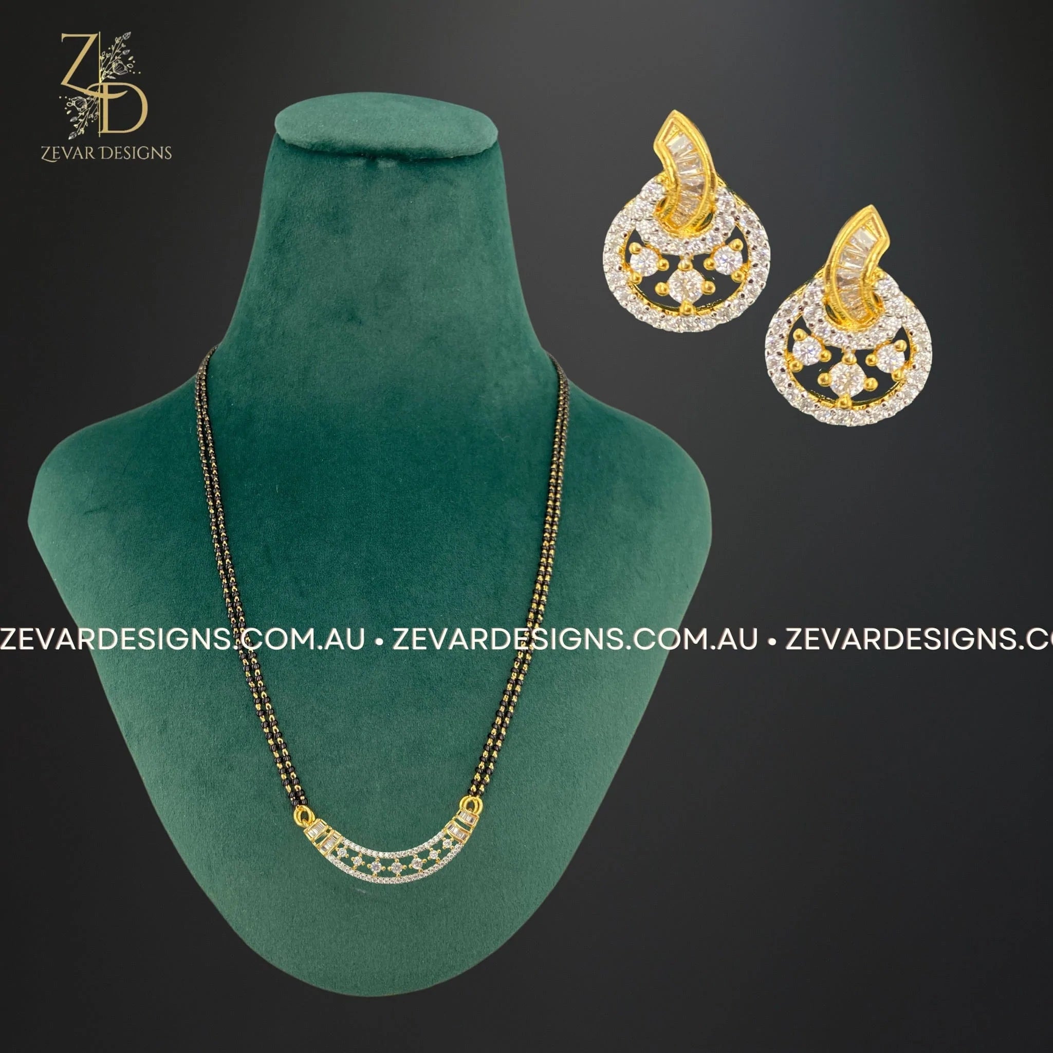 AD Mangalsutra & Earrings Set for Women - Gold Plated Traditional Indian Jewelry - Perfect for Weddings, Festivals & Special Occasions