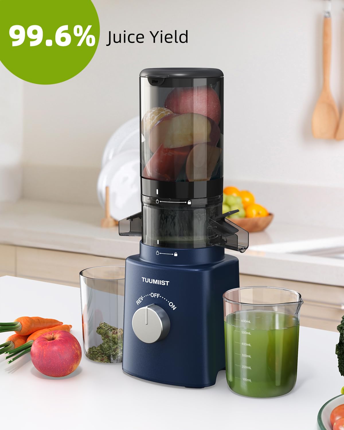Premium Cold Press Masticating Juicer for Fruits & Vegetables - Includes 8 BPA-Free Juice Bottles, 4.25