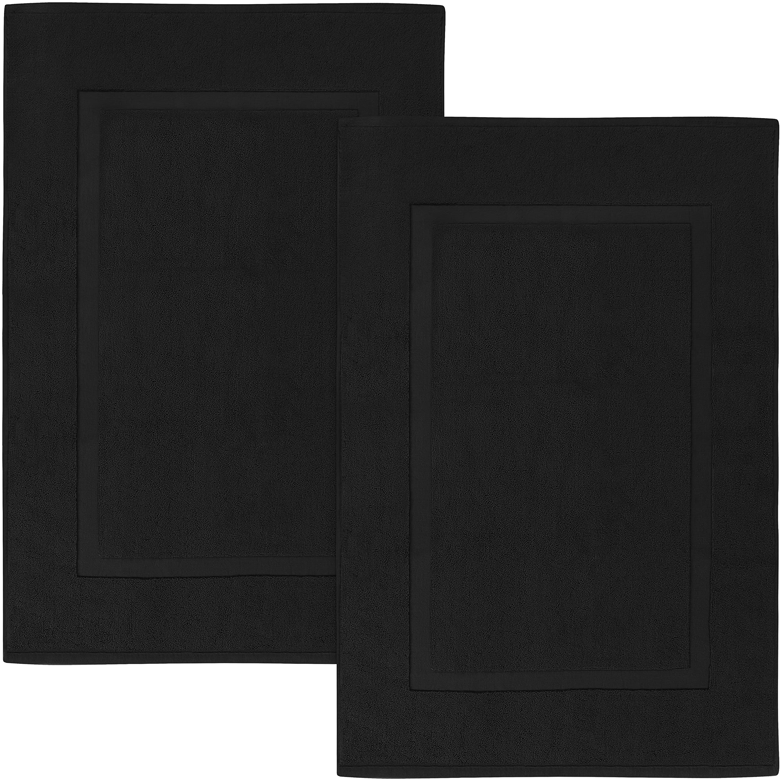 Utopia Towels Premium Cotton Banded Bath Mats - 100% Ring Spun Cotton, Super Absorbent & Machine Washable - 21x34 Inch Non-Slip Shower Floor Mat (Set of 2, Black) - Perfect for Bathroom, Spa & Luxury Hotel Style Decor