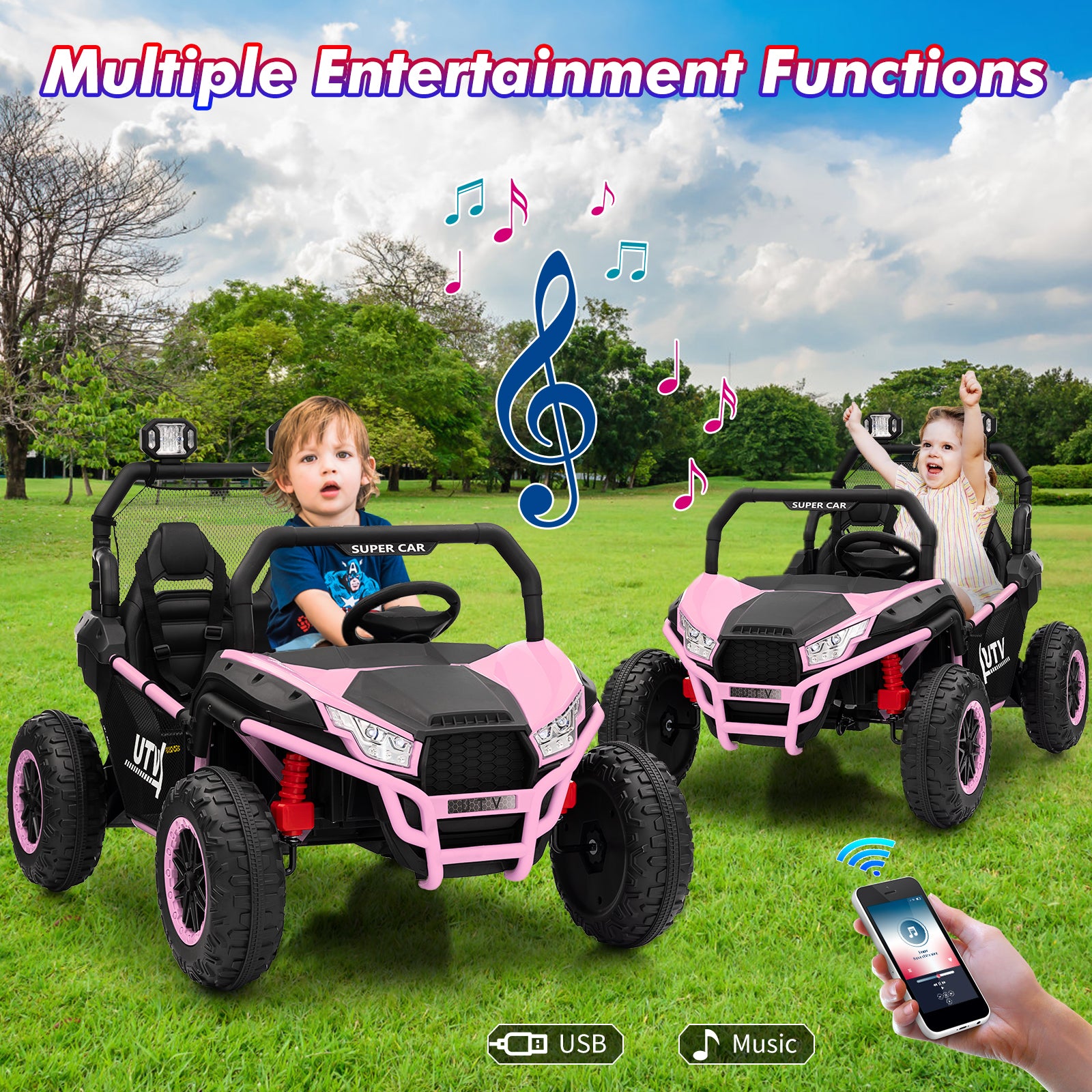 GARVEE 24V Kids Electric Ride On Car - 2 Seater UTV Toy Truck with 400W Motor, Remote Control, 4.5MPH Max Speed & 4-Wheel Suspension | Pink Electric Vehicle for Boys & Girls | Perfect Birthday Gift & Outdoor Play